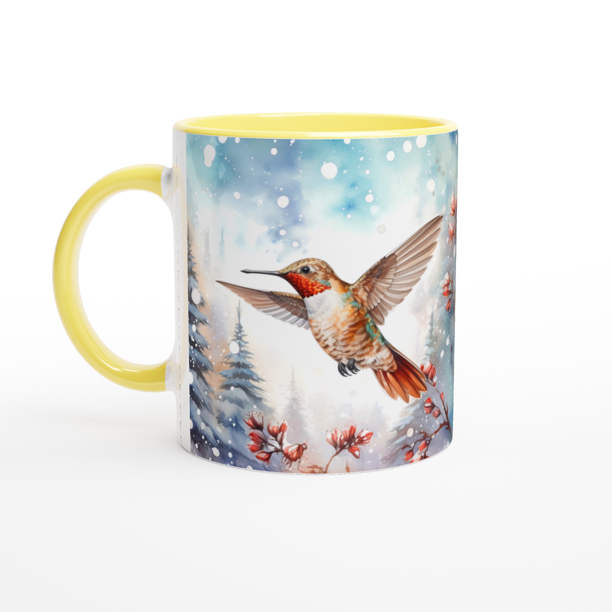 Vit 11oz keramisk mugg med vinterinspirerad kolibri och blomma - välj din favoritfärg 3 2e51ab3f-d6ce-44da-91d7-768e4f274f29