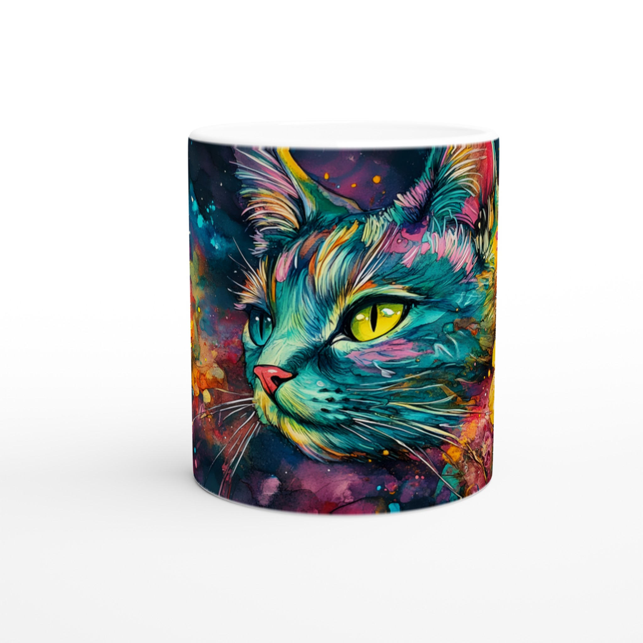 Vit 11oz Keramisk Mugg med Färgstark Katt- och Blomsterdesign i Din Favoritfärg 8 2e5e02e3-b3b9-4555-bd62-1cecba3ab38f