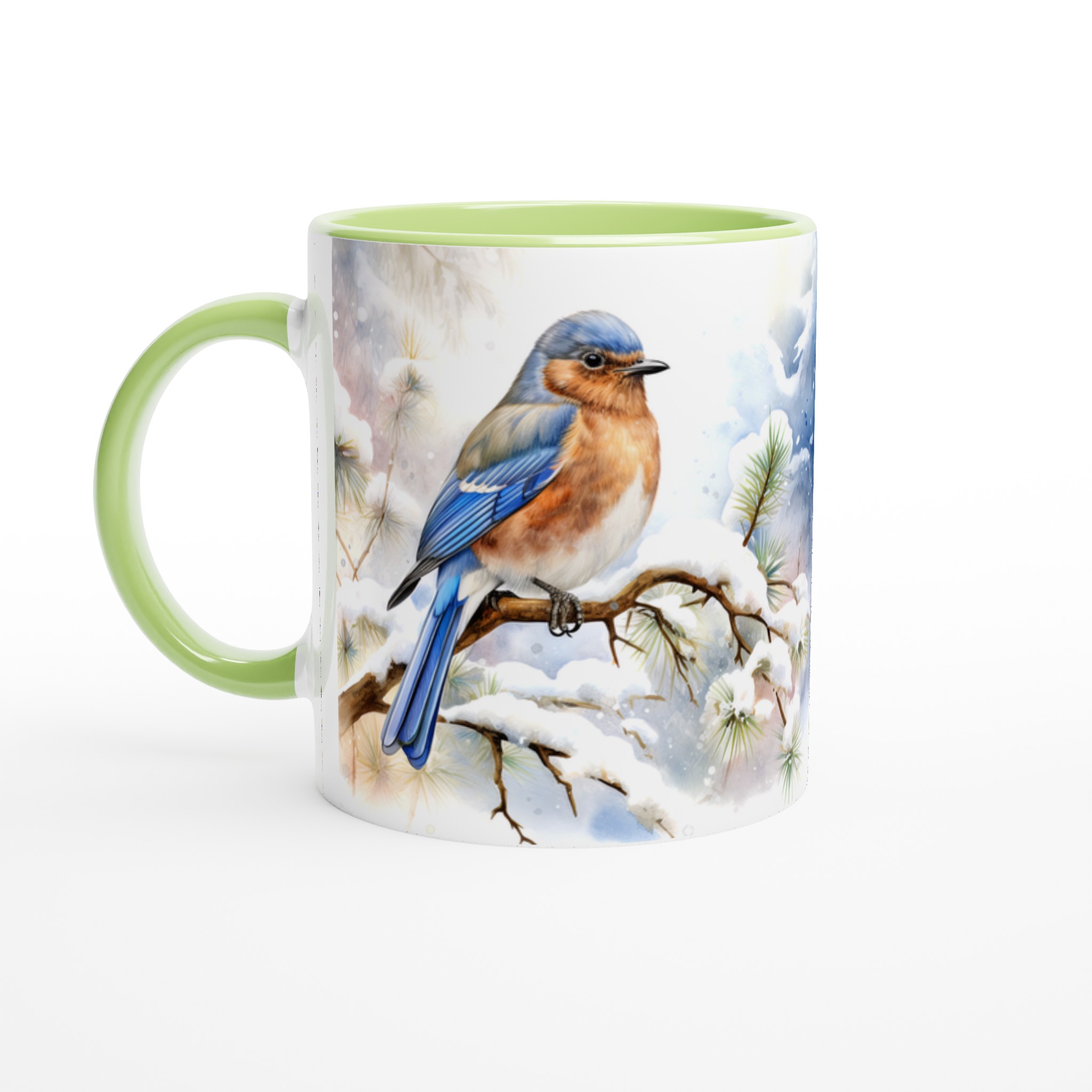 Vinterfågel Keramikmugg - Blåfågel på Snöig Gren, 11 oz Premium Designmugg i Väljbar Färg 7 2e6a4973-c2d6-4b0b-bab2-2edcb38984a8