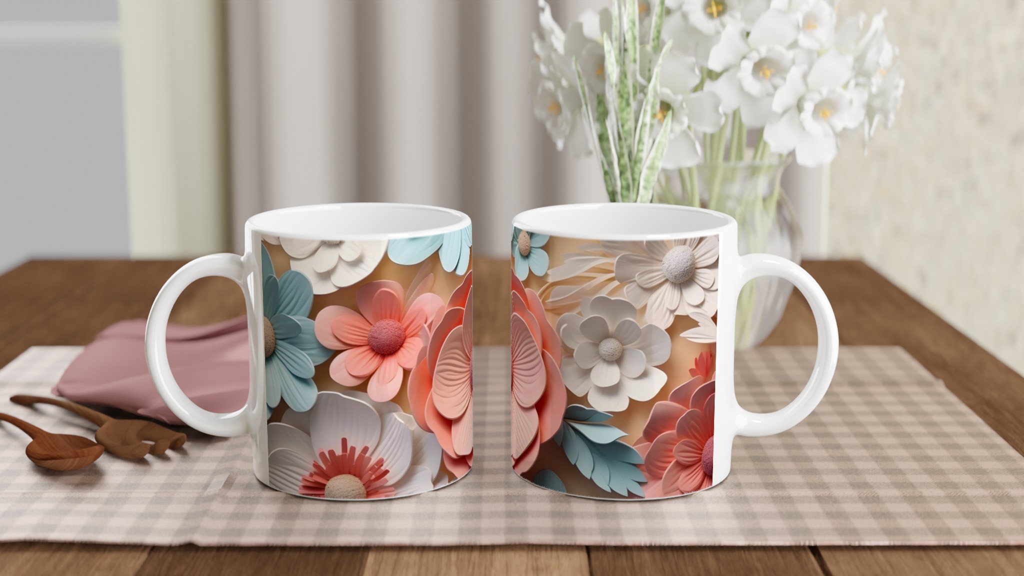 Vit 11oz keramisk mugg med blommönster – välj bland flera färgglada keramiktoner 11 2eb46806-53ed-4504-99e4-e0c32ac8b0a3