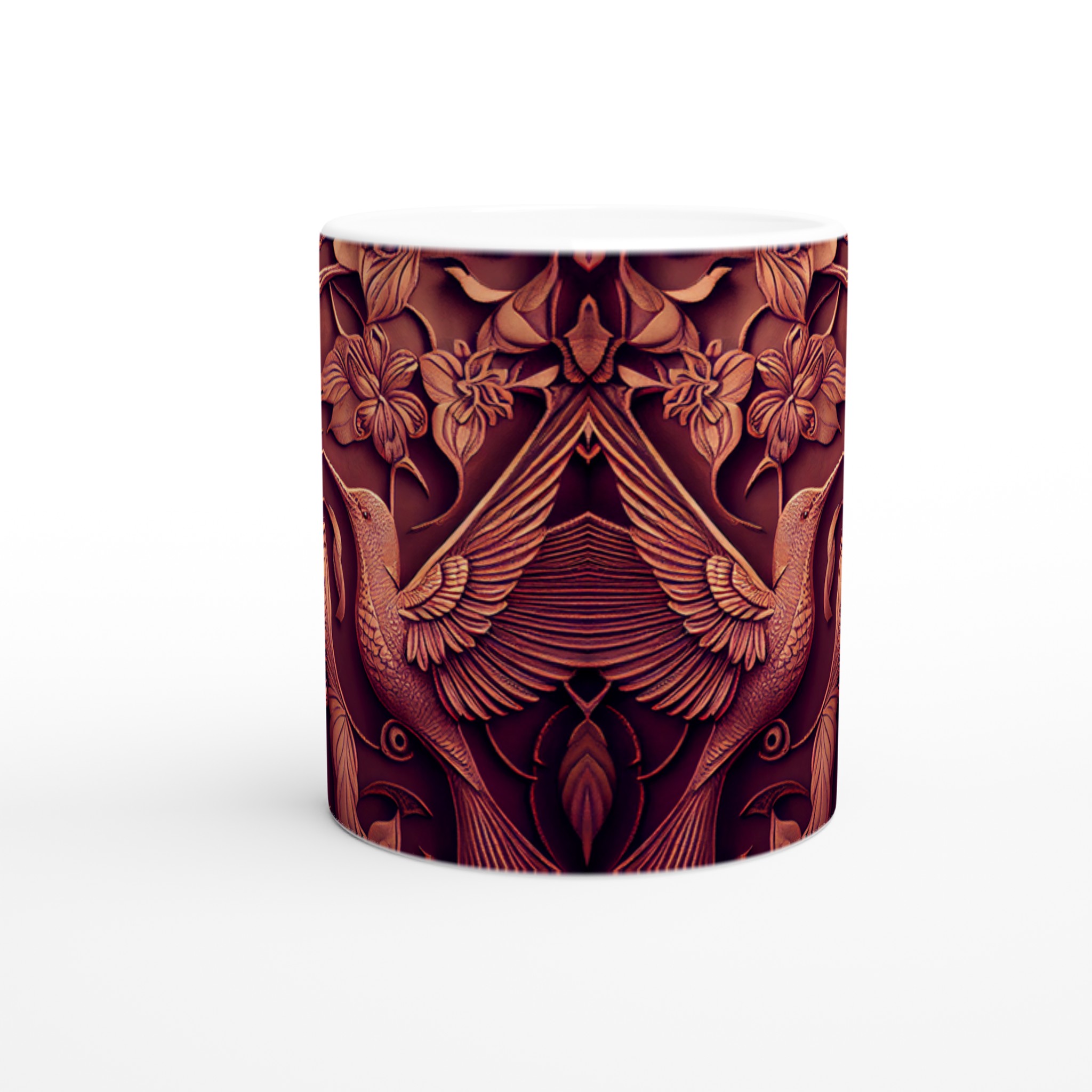 Vit 11oz keramisk mugg med exklusivt kolibri- och blomstermotiv i förtrollande jordtoner 8 2ed41c26-e8b0-4831-92ba-8fa28dc37139