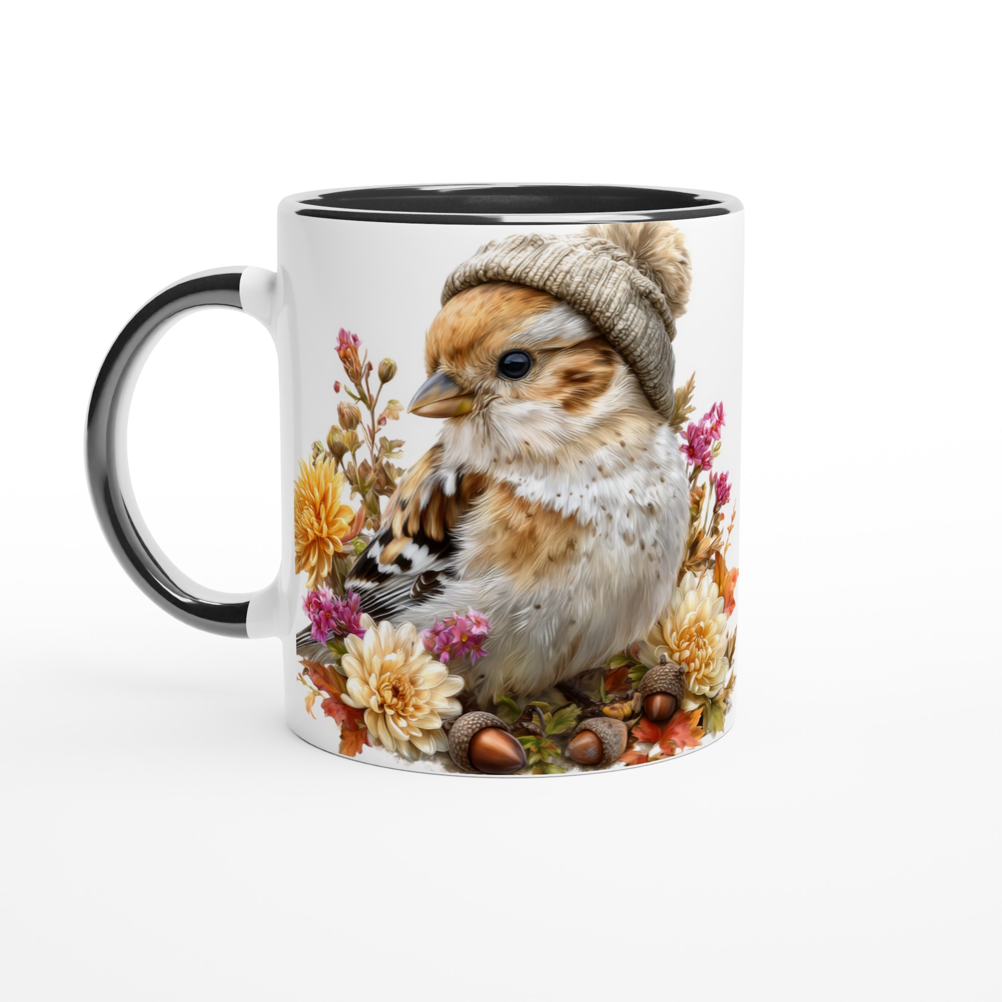 Vit 11oz keramisk mugg med charmig vinterfågel och blommor – välj bland sju färgstarka keramiktoner 4 2f1f1891-32f5-4692-a7fd-2dc5f773f40c