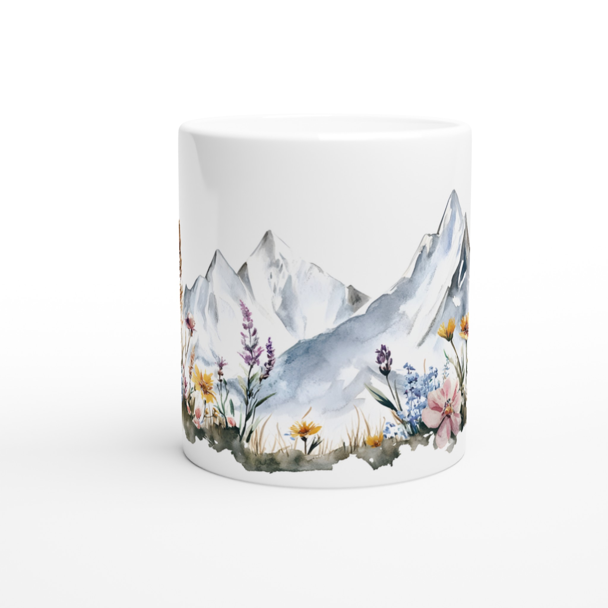 Alpin Blomstermugg: Akvarell Berg & Vilda Blommor – 11oz Keramikmugg i Valfri Färg 8 2f2622bf-73db-4541-ae41-9d083a40952a