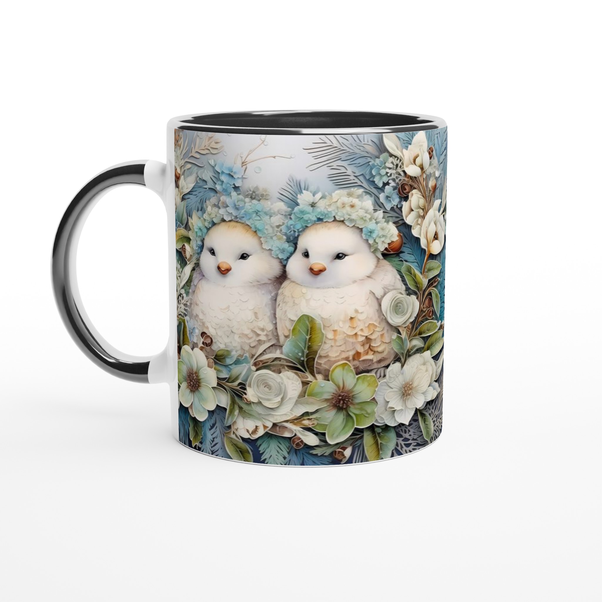 Charming Vinterfåglar Mugg – Söt Design med Blå Blomster & Fåglar, 11oz Keramikmugg i Valfri Färg 4 2f4dc19b-21f9-4981-abfc-d82ba9d1ecac