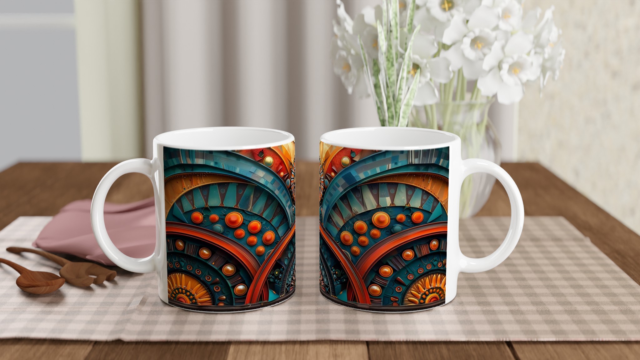 Abstrakt Mandala Keramikmugg - Livfulla Turkosa och Kopparfärger, 11 oz 10 2f8ac4b1-70e2-4f26-8606-d9862a4d3a2d