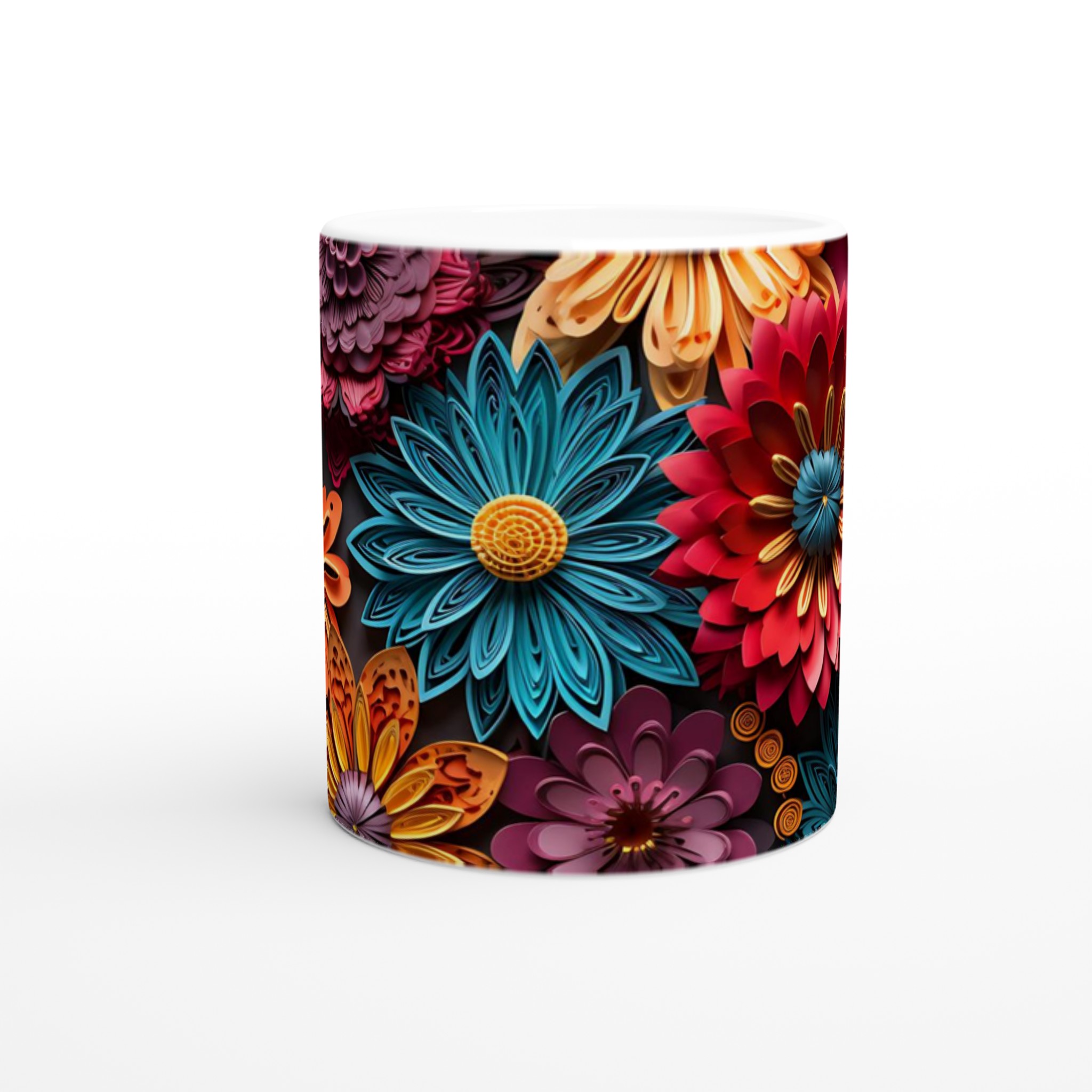 Vit 11oz keramisk mugg med färgsprakande blomsterdesign – välj din favoritfärg 8 2f8e3267-6d87-46ba-95a1-66b2ae9471cc