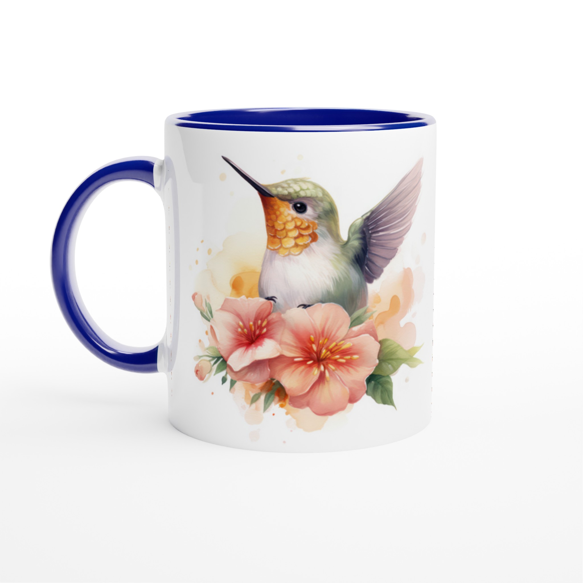 Vit 11oz keramisk mugg med blomstrande kolibri i mjuka pastellfärger – välj din favoritfärg 2 2f97388d-764b-4eb3-b62e-31417e0ede43