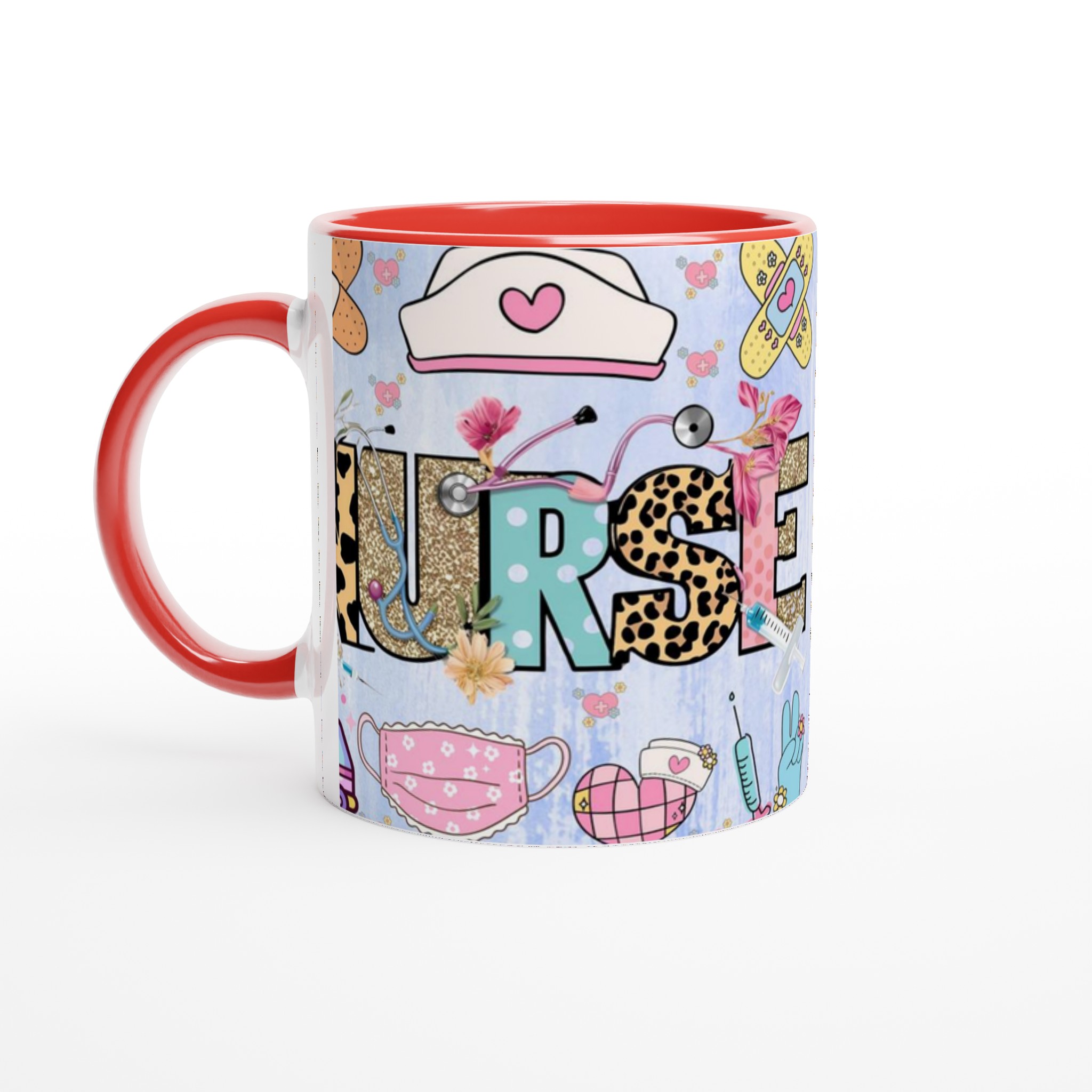 Vit 11oz keramisk mugg med färgstark Nurse-design i lekfulla mönster och nyanser 5 2fb0f909-c0f6-43be-bacc-55ea0ed46b0c