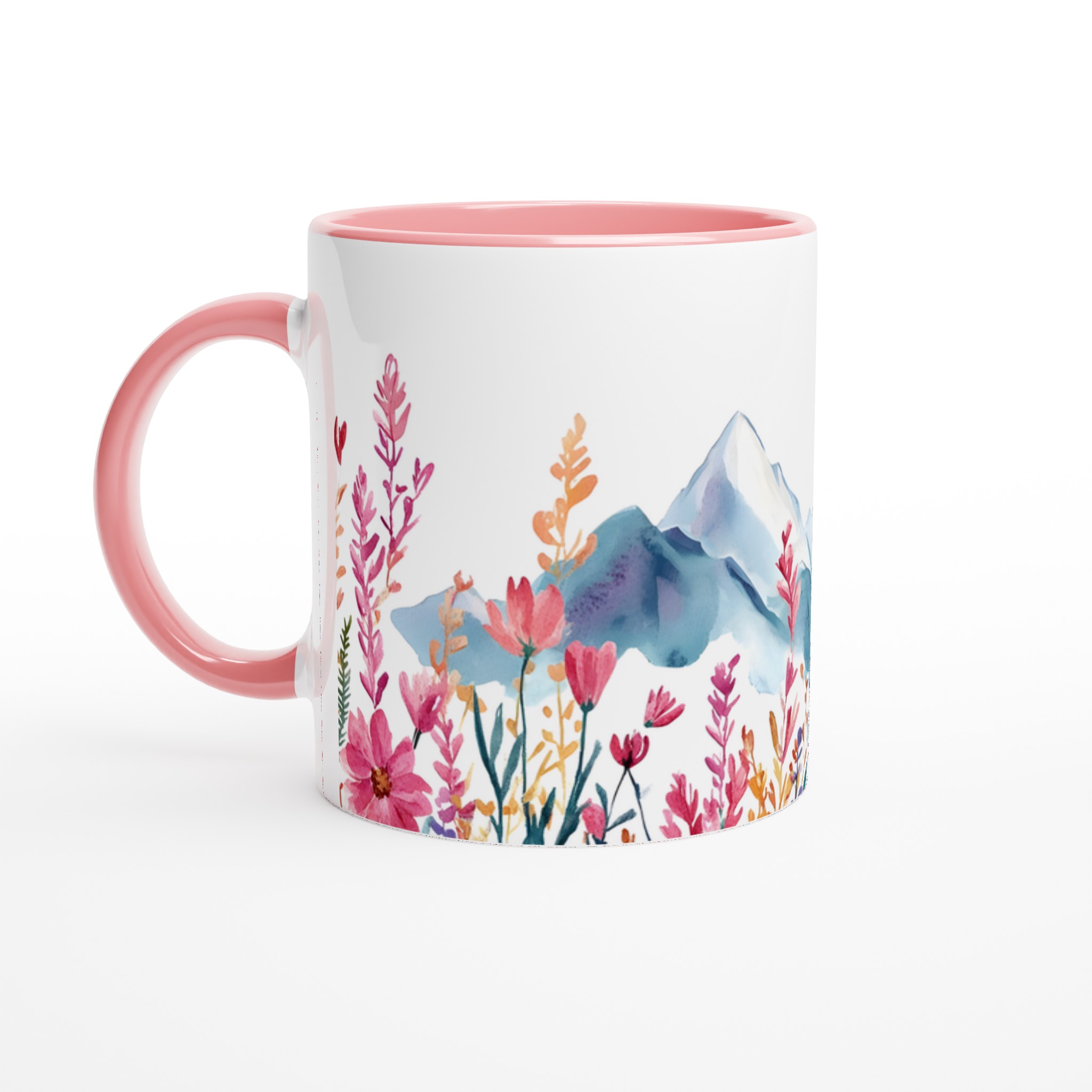 Akvarellblommig bergsmugg – 11 oz keramikmugg i ditt val av sju livfulla färger 6 30362f43-2949-4cf2-a849-38535c96574b