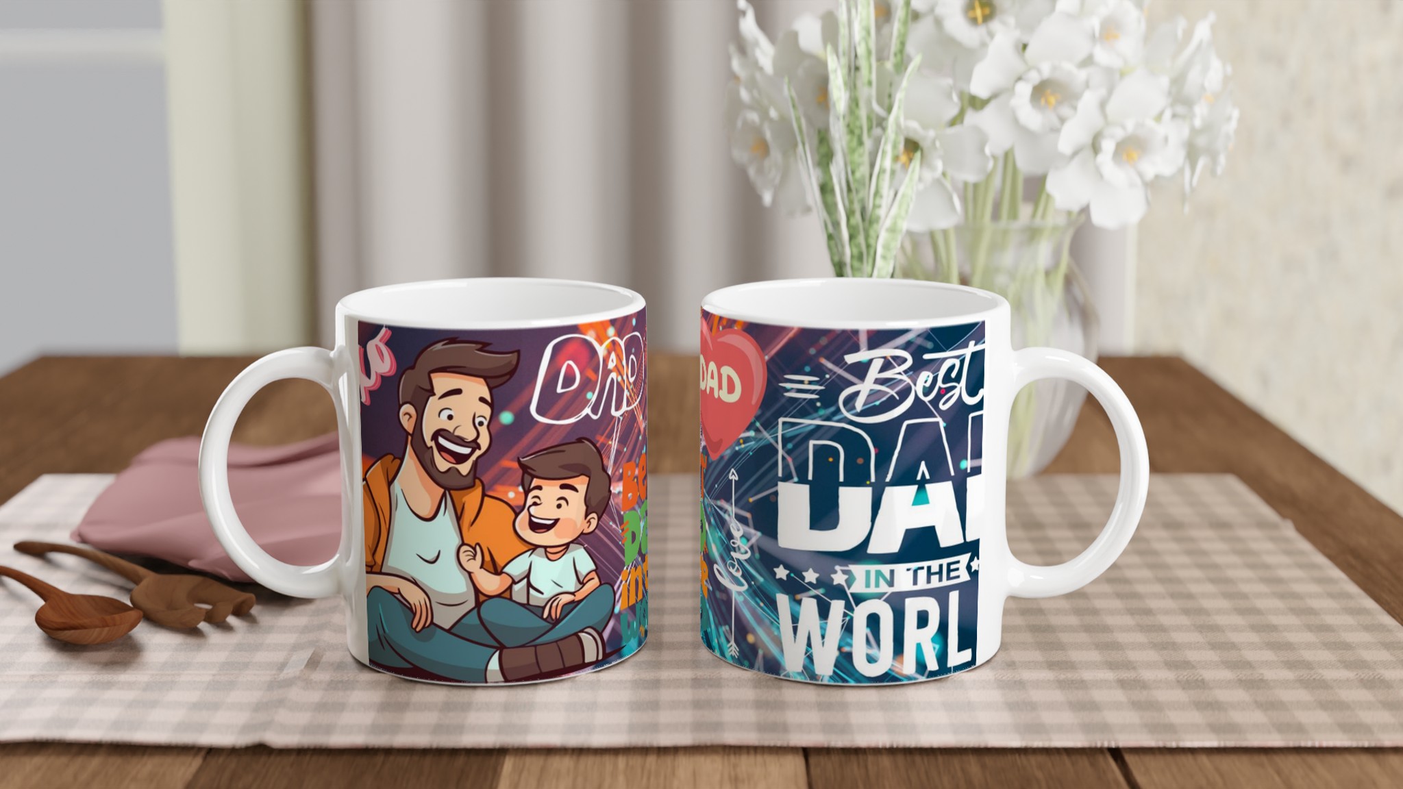 Vit 11oz keramisk mugg – hylla världens bästa pappa med charmiga färger 10 30966c11-1e94-4ccf-8c8a-f3377a4241bb