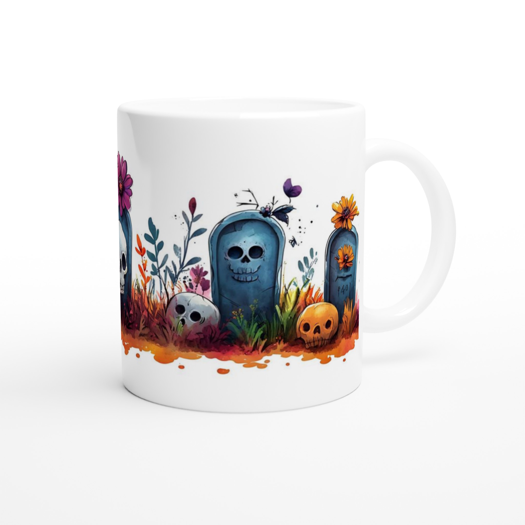 "Söta Skräcken" Keramisk Mugg - Gotisk Charm med Färgstarka Blommor & Skallar, 11oz Kaffekopp i Valfri Färg 9 30eef6a5-c990-4463-909a-ff399eb6b5df