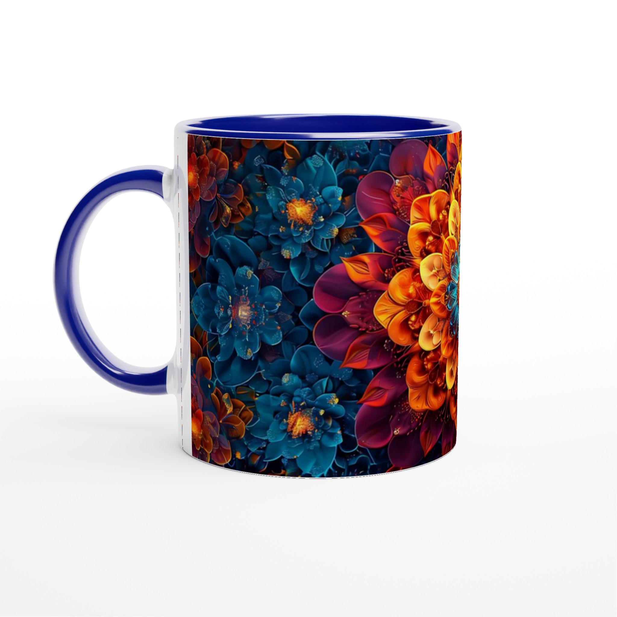 Abstrakt Mandala Konst Mugg – Levande Blomsterdesign i Teal, Guld & Lila, 11 oz Keramisk Kaffekopp 2 314579fd-5939-4b05-bbf1-97a5daab442d