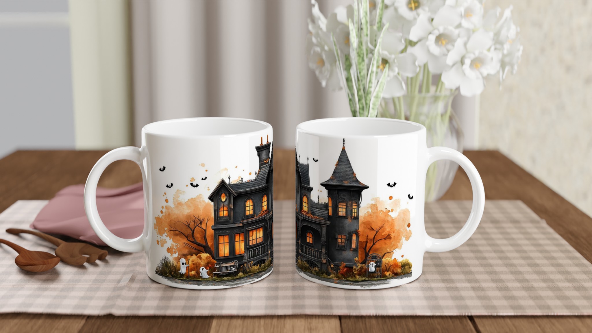 Mystisk Spökhus Mugg - Halloween Kaffemugg med Akvarellkänsla i Valfri Färg 10 31628b2f-777d-40ea-bdc7-a9f5f4c9c4b8