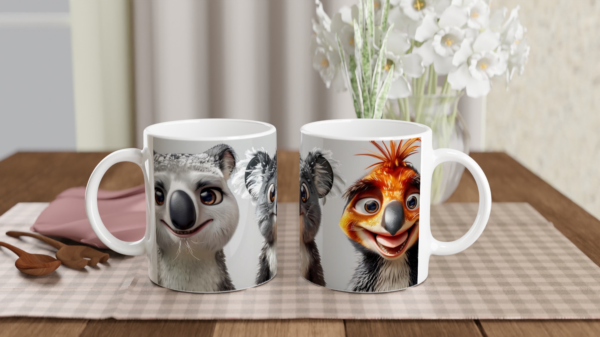 Vit 11oz keramisk mugg med charmiga tecknade djur – välj din favoritfärg på muggen 10 316c1ba9-c738-4c97-a580-d3e19fb8fb56