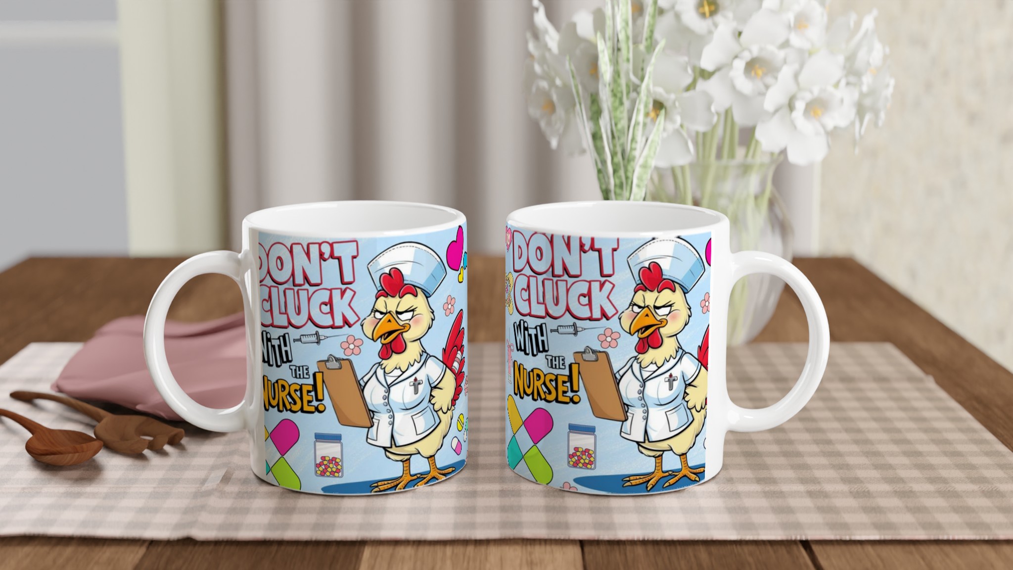 Vit 11oz keramisk mugg med lekfullt sjuksköterske-humor i sju färgstarka nyanser 10 317deb26-666c-4001-8840-24ae08f3fa72