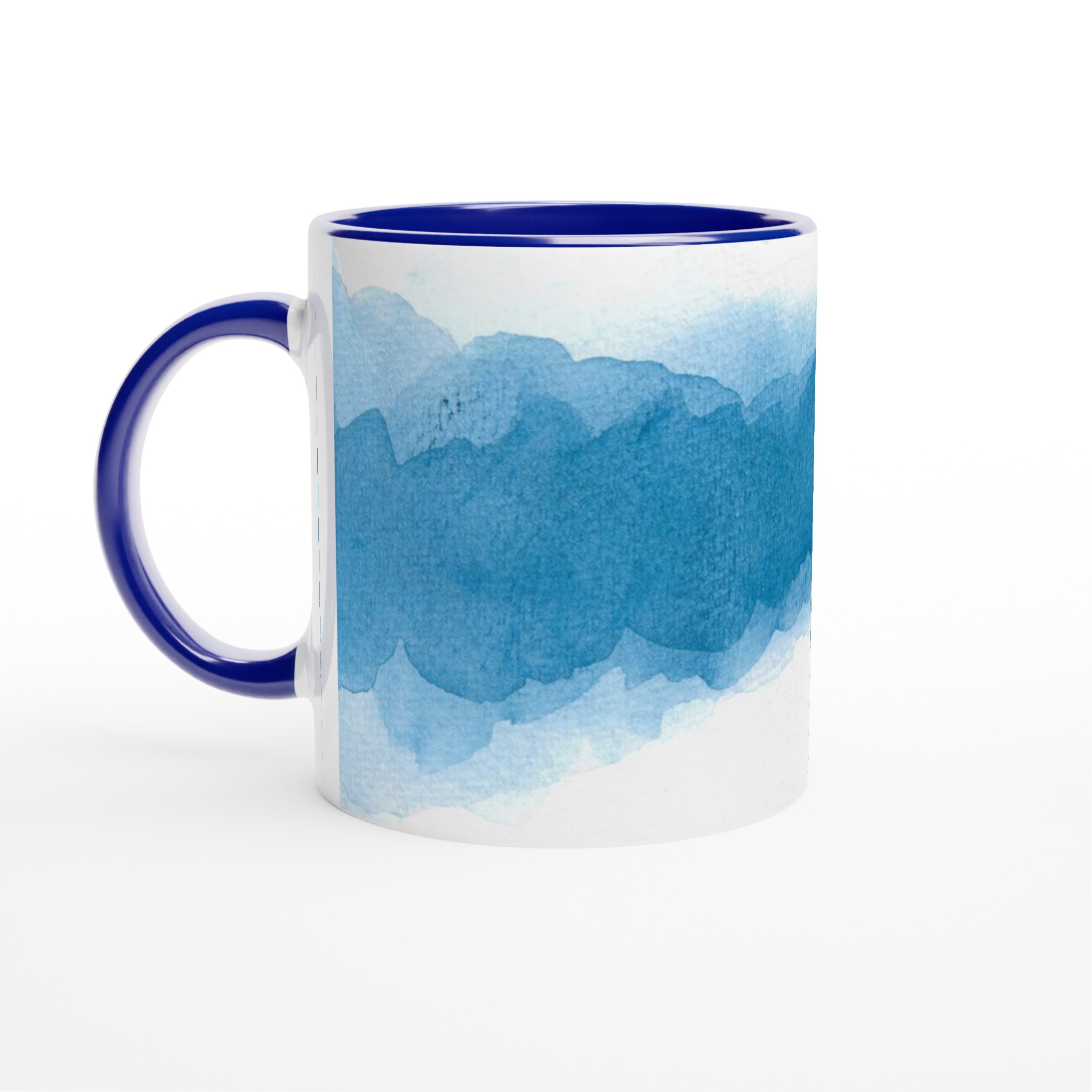 Vit 11oz keramisk mugg med djupblå aquarelldesign – välj bland sju levande keramfärger 2 31a420c5-74e3-4772-9827-b302409bb41d