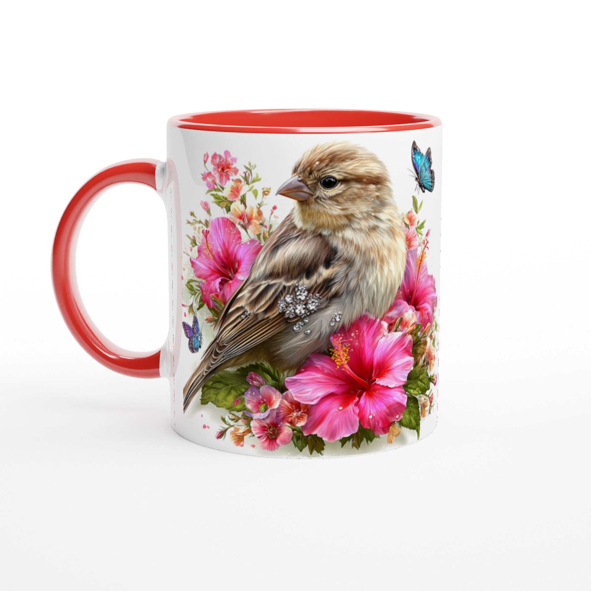 Vit 11oz keramisk mugg med naturinspirerat fågel- och blomstertryck i livfulla färger 5 31beef62-4709-4669-81d0-bd0ca0f7b8b9