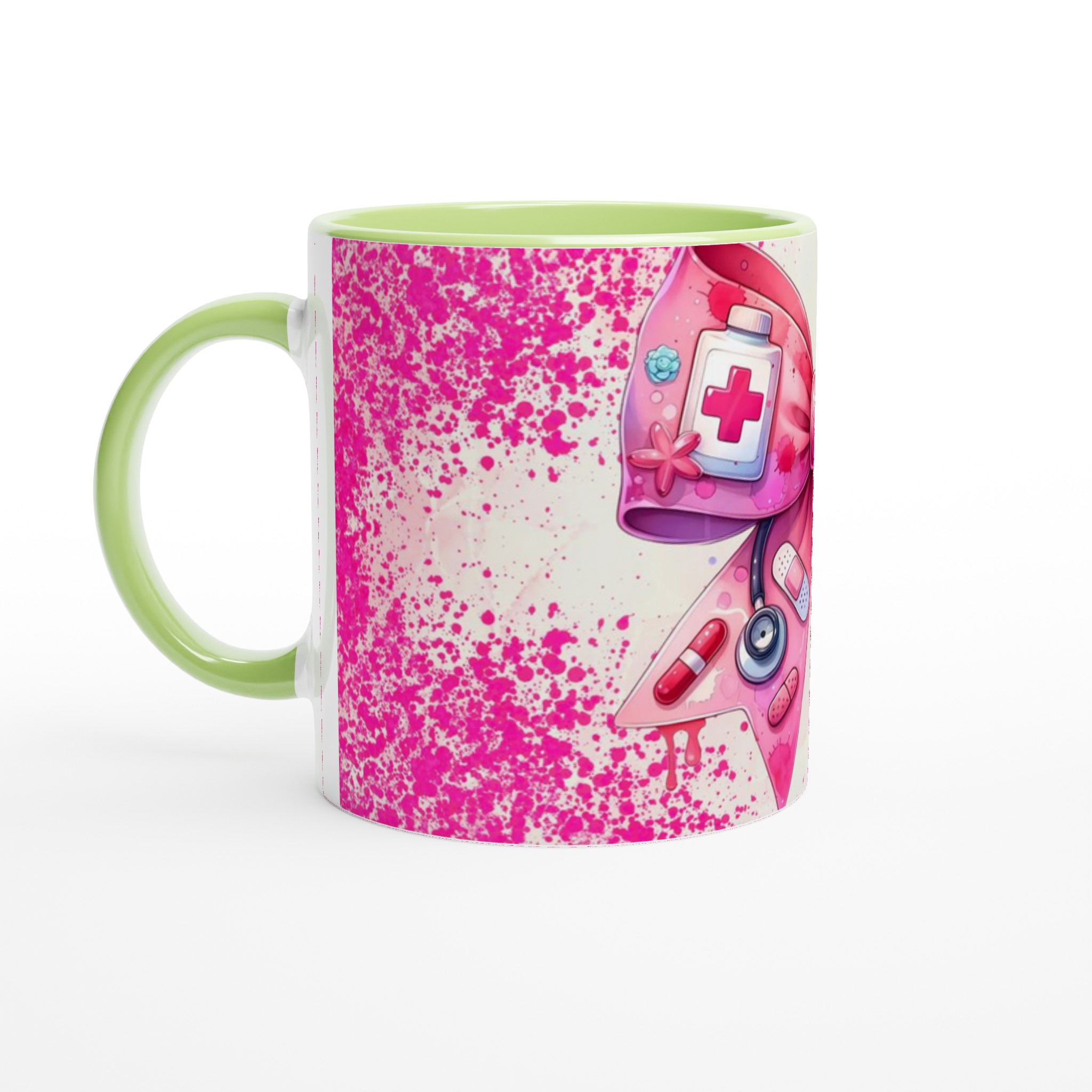 Vit 11oz keramisk mugg med rosa vårdhjälte-design – välj bland sju färgstarka keramikalternativ 7 32ab8da0-bd1a-499d-adc4-b6639535dc54