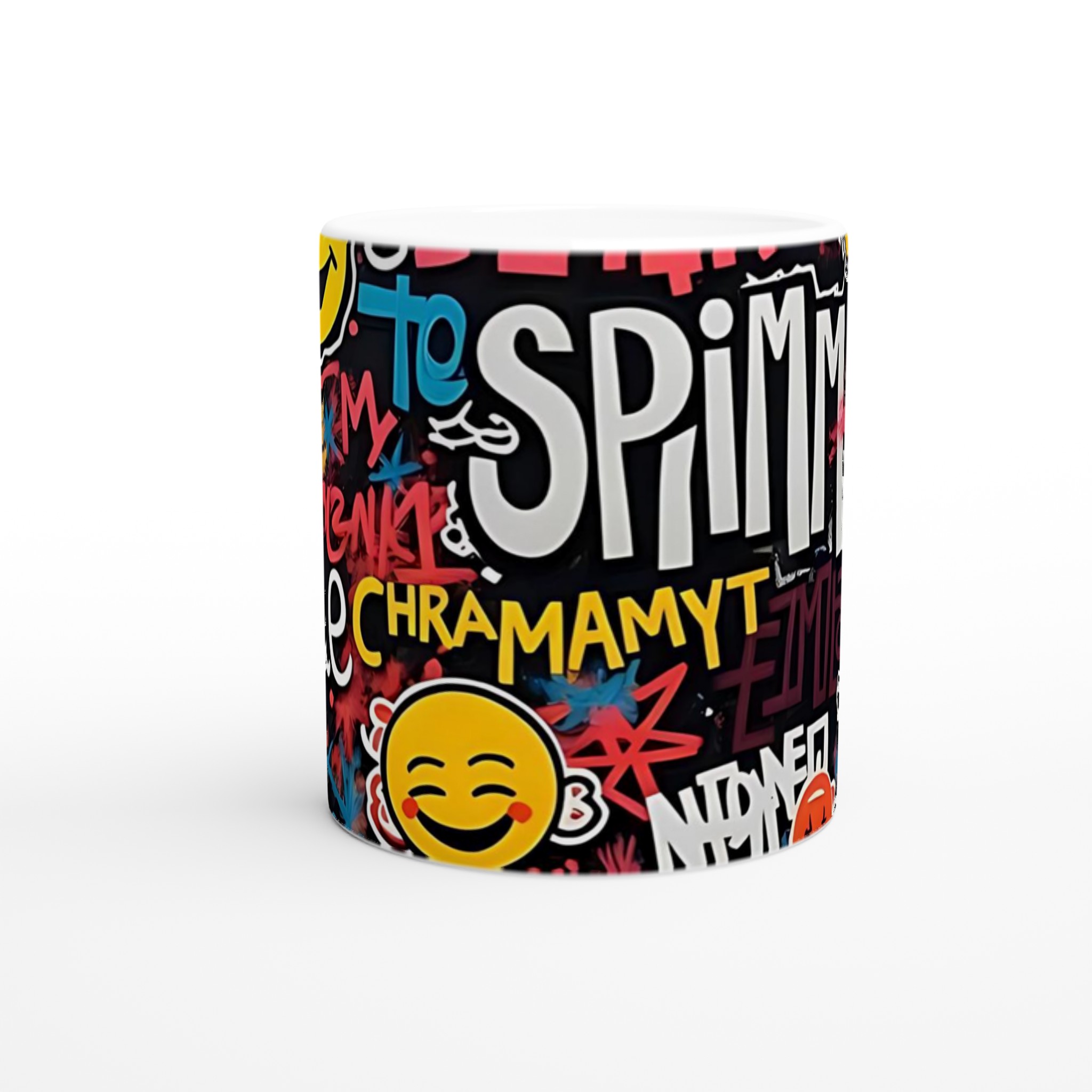 Vit 11oz keramisk mugg med färgstarkt graffiti- och smileymotiv – välj din favoritfärg! 8 32b37493-d838-412c-a097-88854718a856