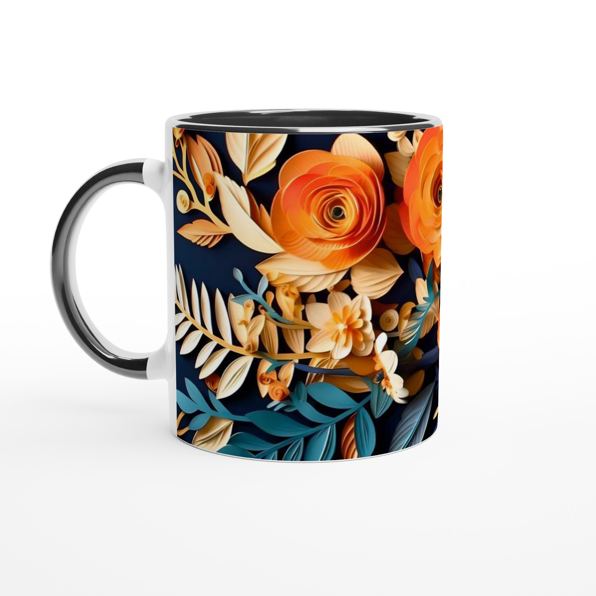 Vit 11oz keramisk mugg med utsökta blommotiv i mjuka hösttoner 4 32c81d9b-f6cd-423e-b0f9-a1abae679076