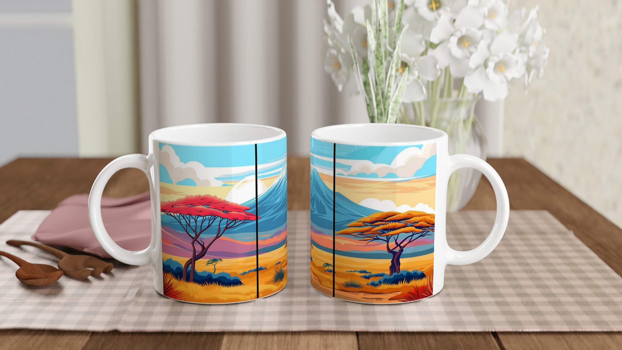 Kilimanjaro Solnedgång: Konstfull 11oz Keramikmugg i ditt val av sju livfulla färger 10 32cd6e18-f669-4b23-b76d-f72e8e3cdd5c