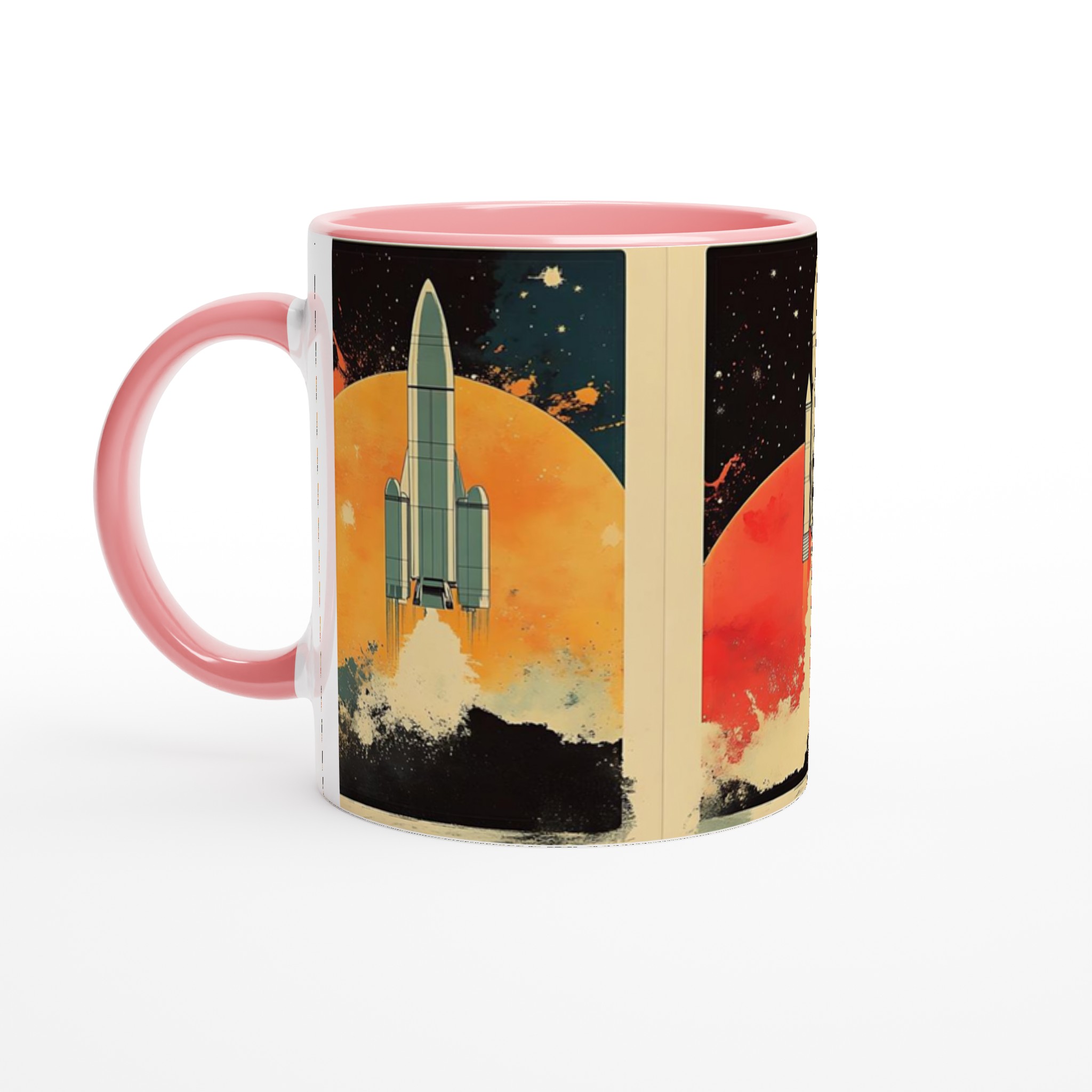 Retro Space Odyssey Mugg – 11oz Keramisk Mugg med Raketmotiv och Starka Kontraster 6 32d5f7d6-858f-4654-80f7-7c694793b7cb