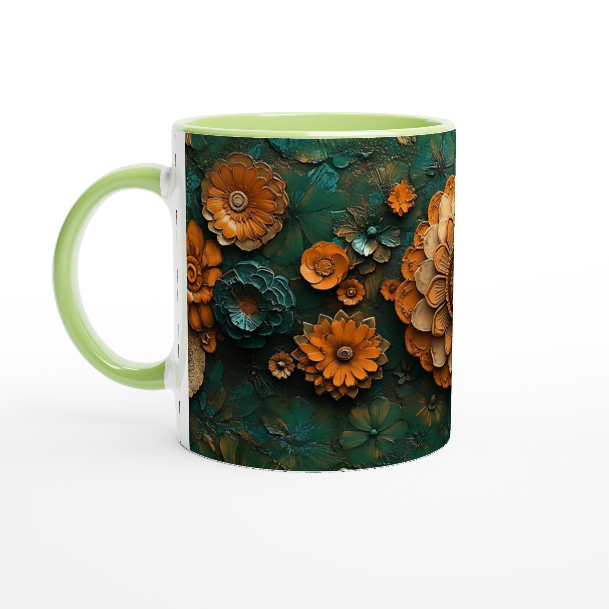 Mönstrad 11oz Keramisk Mugg - Blommönster i Bränd Orange och Teal 7 32ea7747-8875-4897-9030-42eb0641fa01