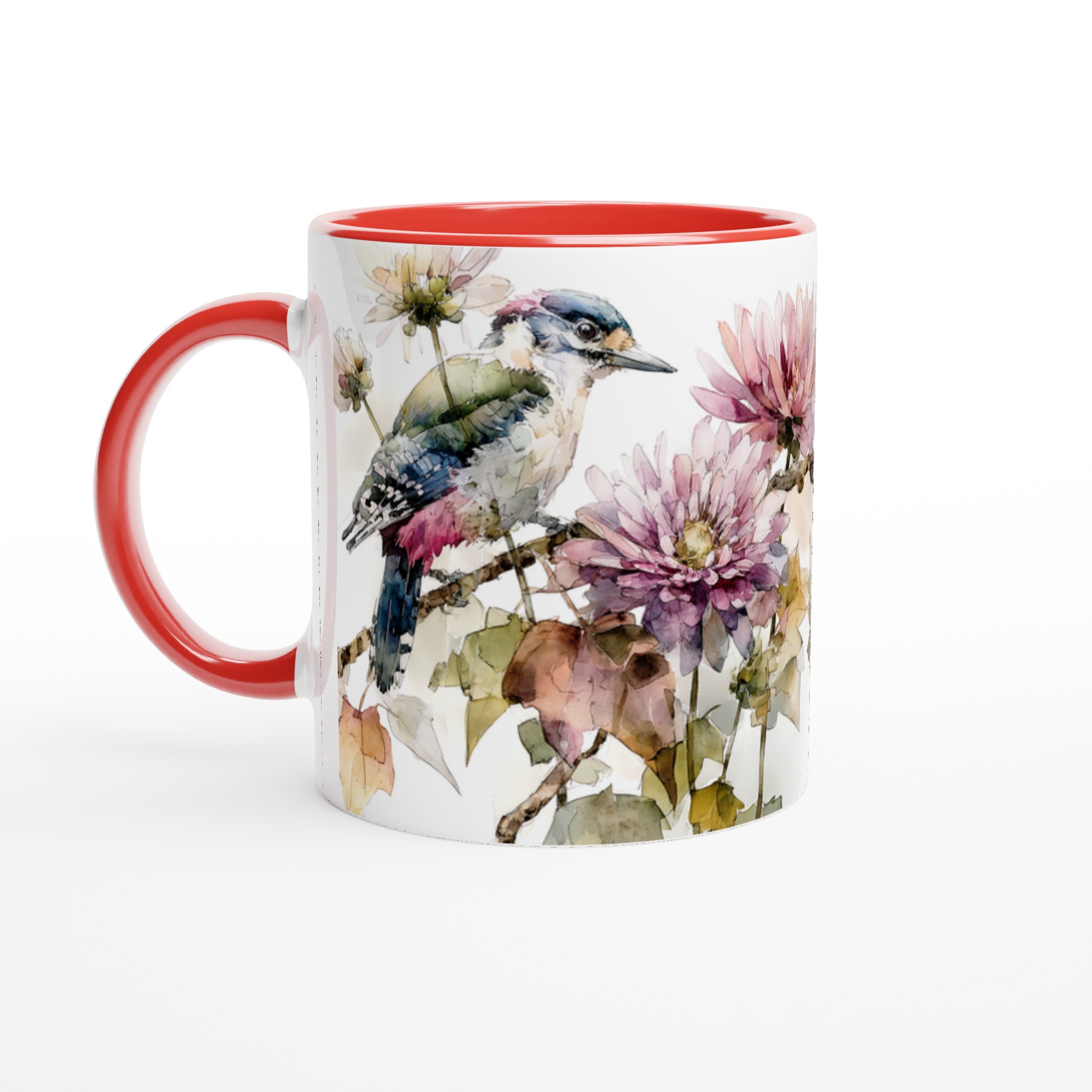 Vit 11oz keramisk mugg med akvarellinspirerat fågel- och blommotiv i flera vackra färger 5 3352e0cc-aa16-433b-9118-7c3d3159a7c3