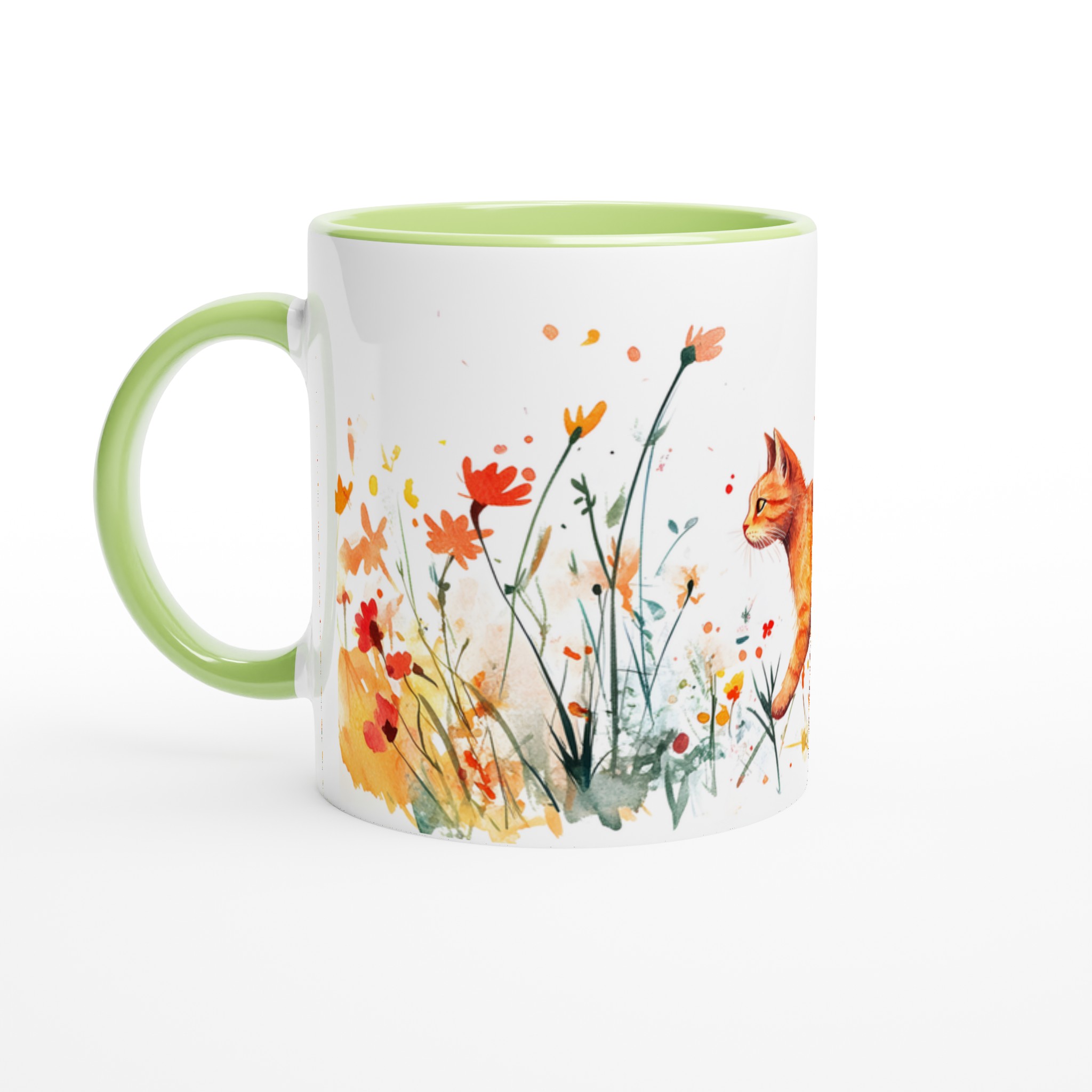 Katt bland Vildblommor - 11oz Keramisk Mugg för Kattälskare | Vattenfärgskonst i Sju Färger 7 337fde30-e6dd-4acb-91f2-e12332c67ef7