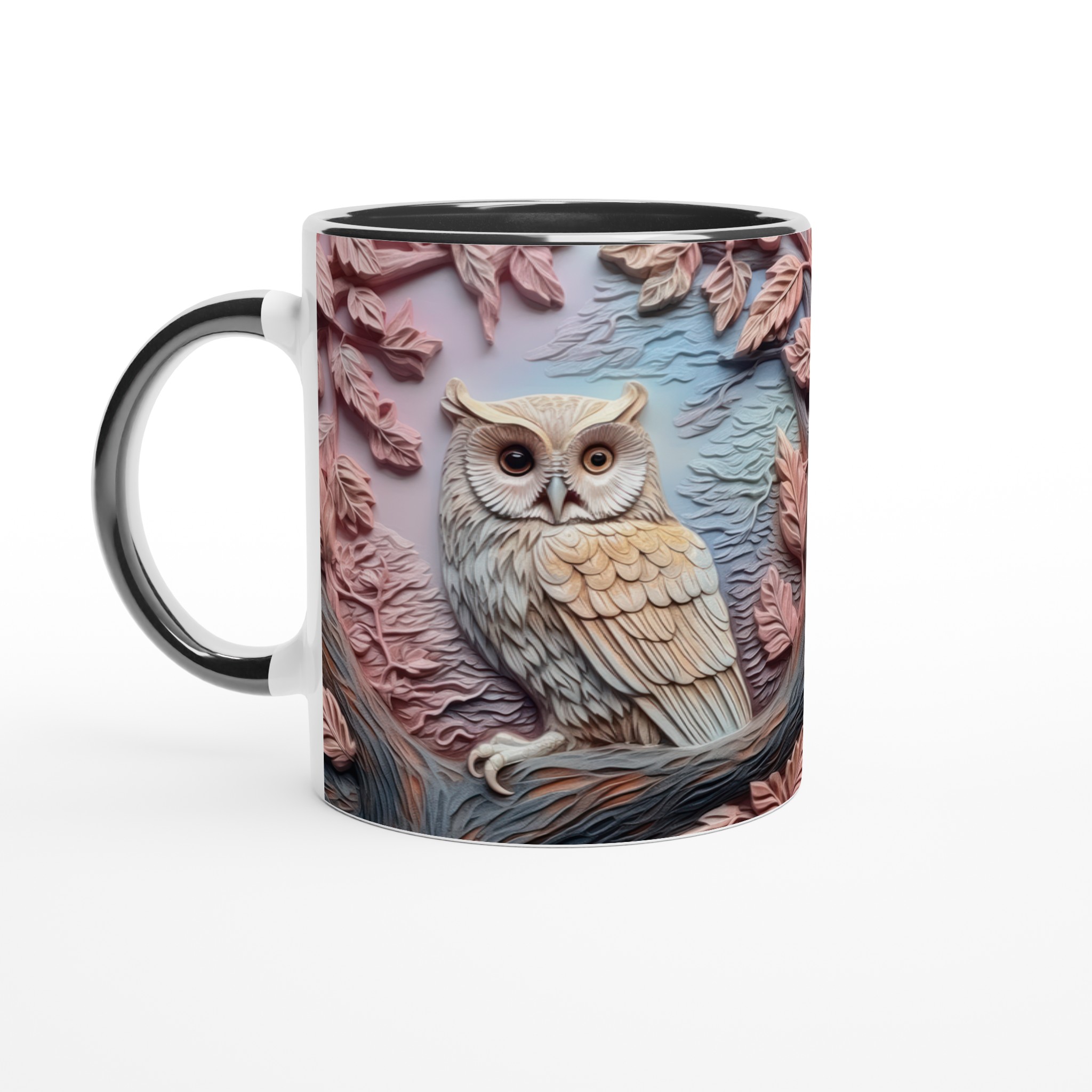 Vit 11oz keramisk mugg med elegant ugglemotiv i dämpade pastelltoner – välj din favoritfärg 4 338b7c0b-23eb-4243-b8b0-6b878d333247