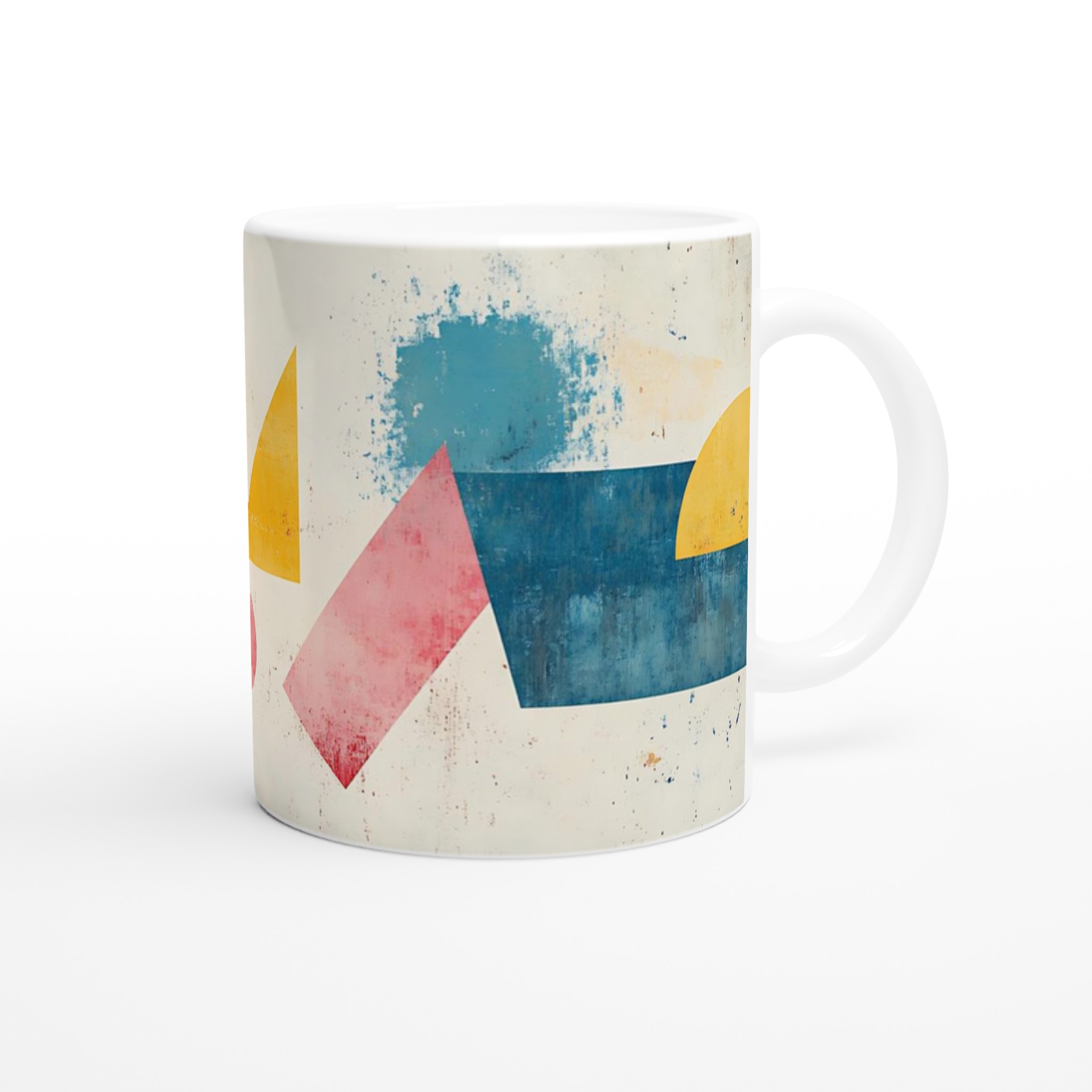 Abstrakt Geometri 11oz Keramikmugg – Konstnärlig Färgexplosion i Rosa, Blått och Gult 9 33a90100-3ca7-4cee-b0c6-0e25f6a54812