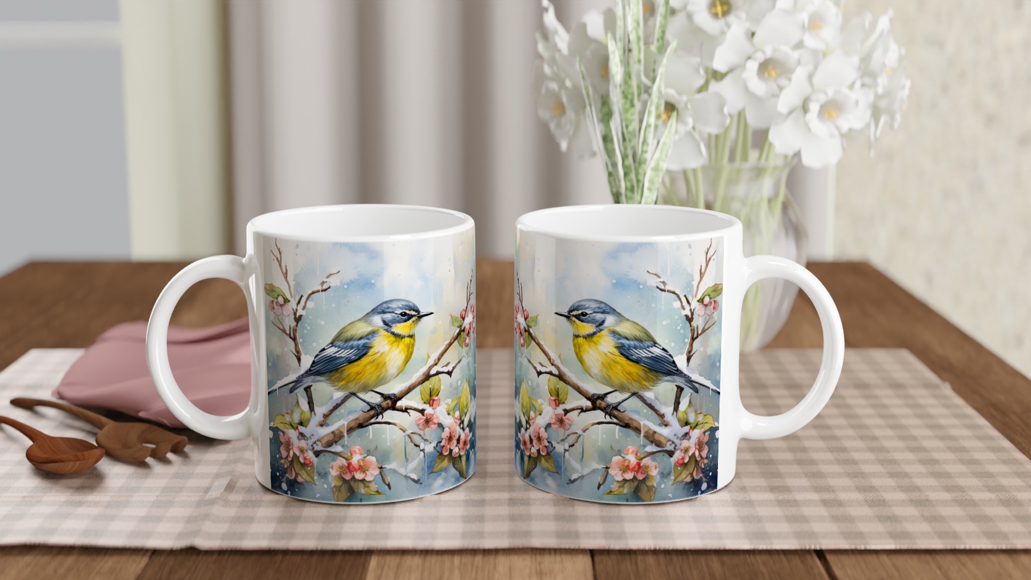 Vit 11oz keramisk mugg med fängslande vinterfågelmotiv i sju färgstarka nyanser 10 33e3e928-b7e8-430a-99ee-c9ef13d0e4f4