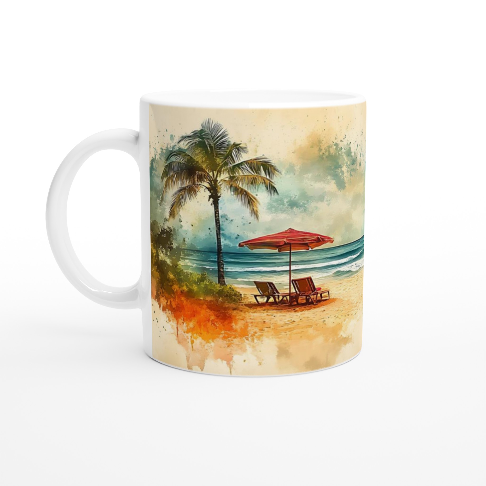 Summer Dreams Keramikmugg - Akvarell Beach & Surfmotiv i Väljbar Färg 1 33fc486d-7c51-4747-81d4-a0d6545688c0