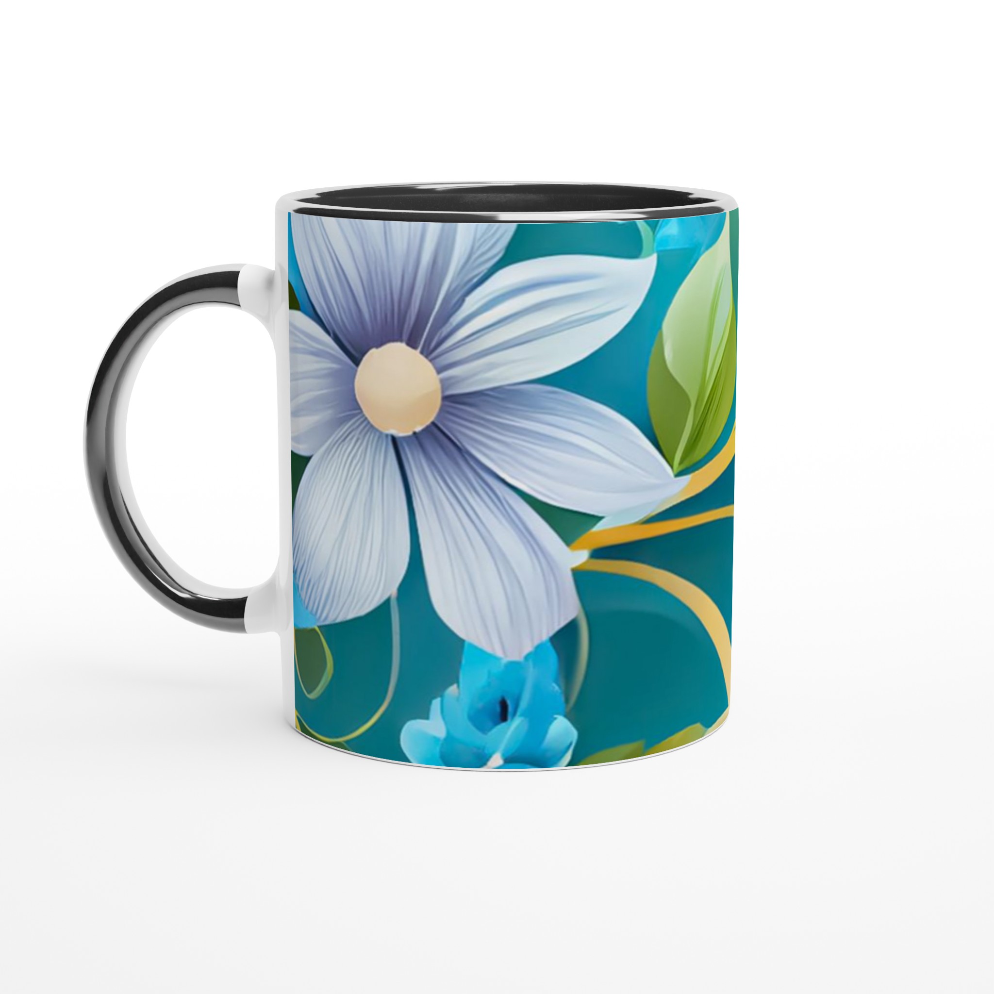Vit 11oz keramisk mugg med elegant blomsterdesign i färgstarka toner 5 344994d1-f499-4c4f-bdc4-fae1a3363b73
