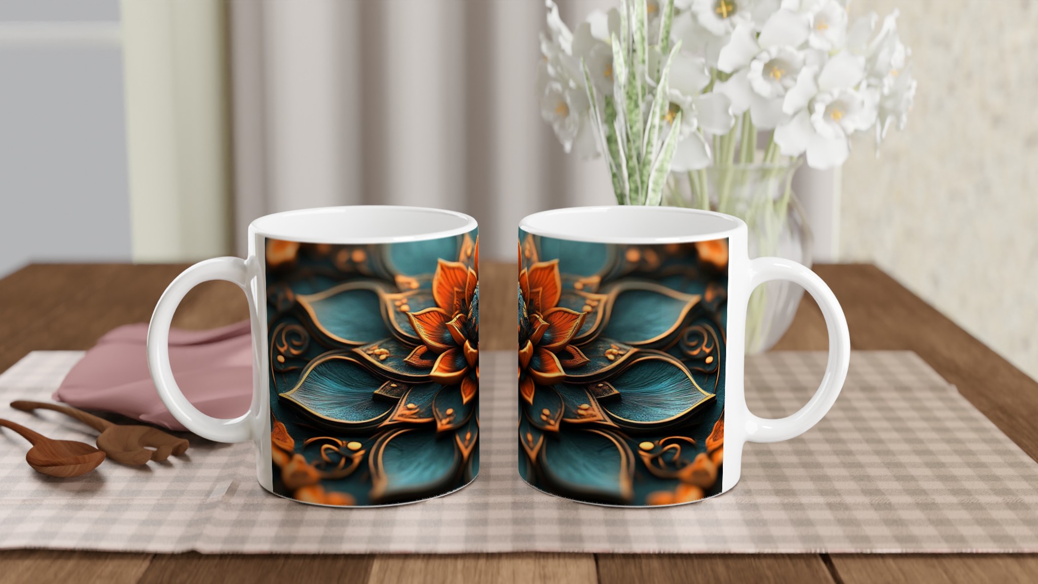 Abstrakt Mandala 11oz Keramikmugg – Teal och Guld Design 10 3461f81c-27ca-4dfd-9f80-2d19b8149571