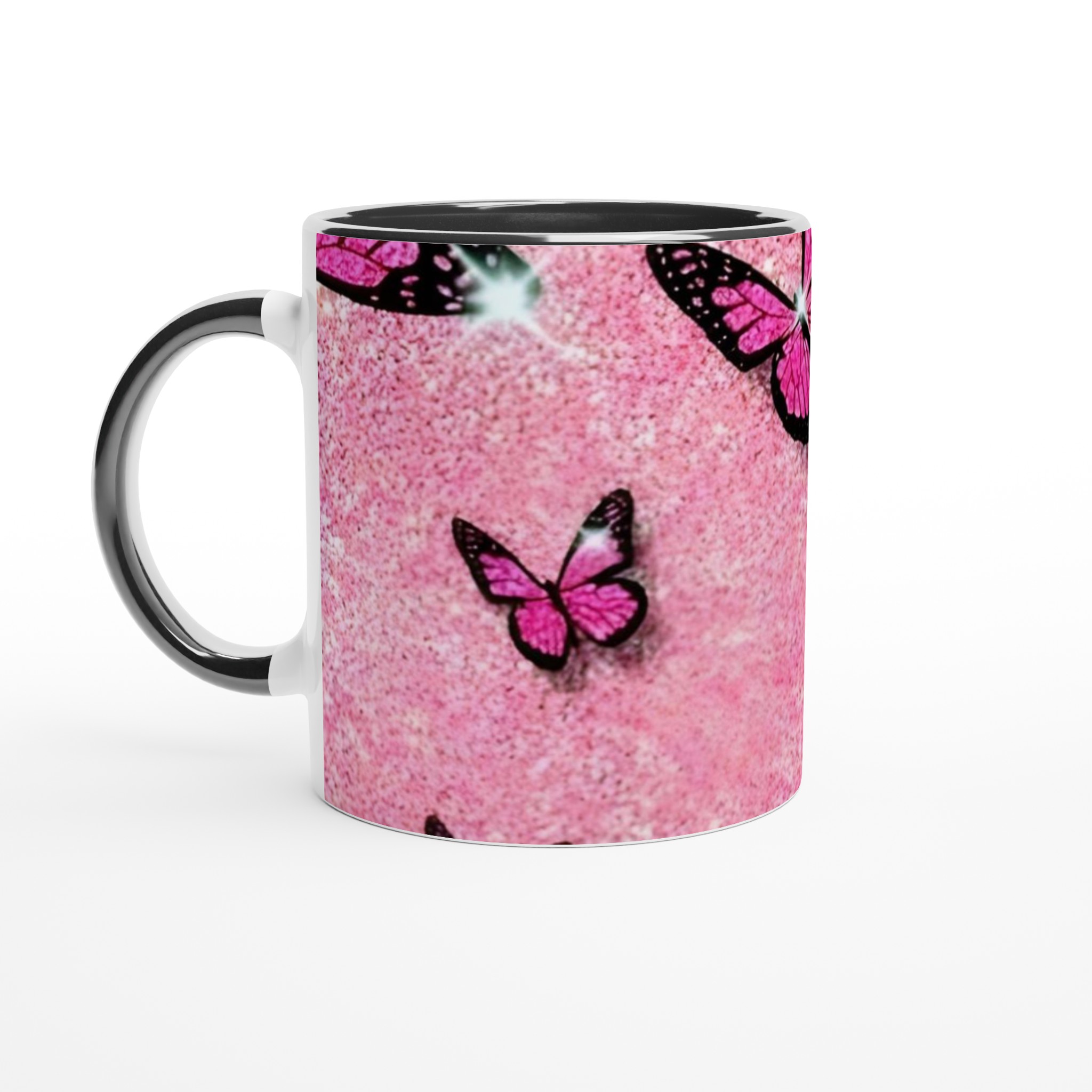 Vit 11oz keramisk mugg med glänsande rosa fjärilsmotiv – välj din favoritfärg 4 34a5dbd4-a753-4f70-ad94-6ae221777fde