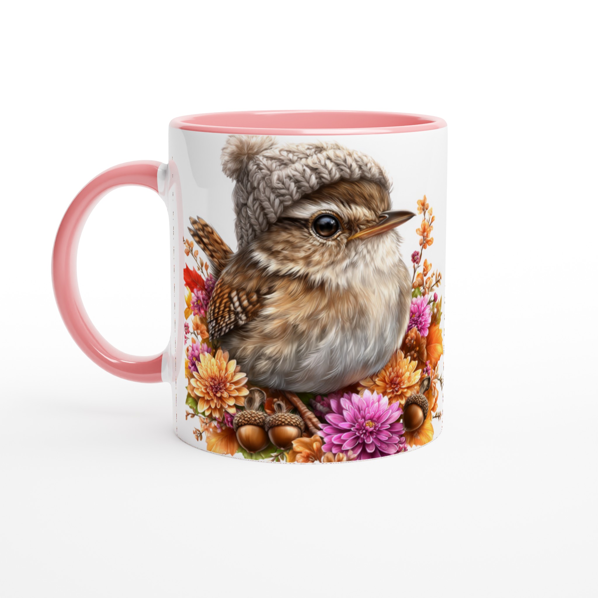Vit 11oz keramisk mugg med höstinspirerat fågelmotiv i väljbar keramikfärg 6 34ac7c6c-0e3f-4326-97bd-92db09348bd5