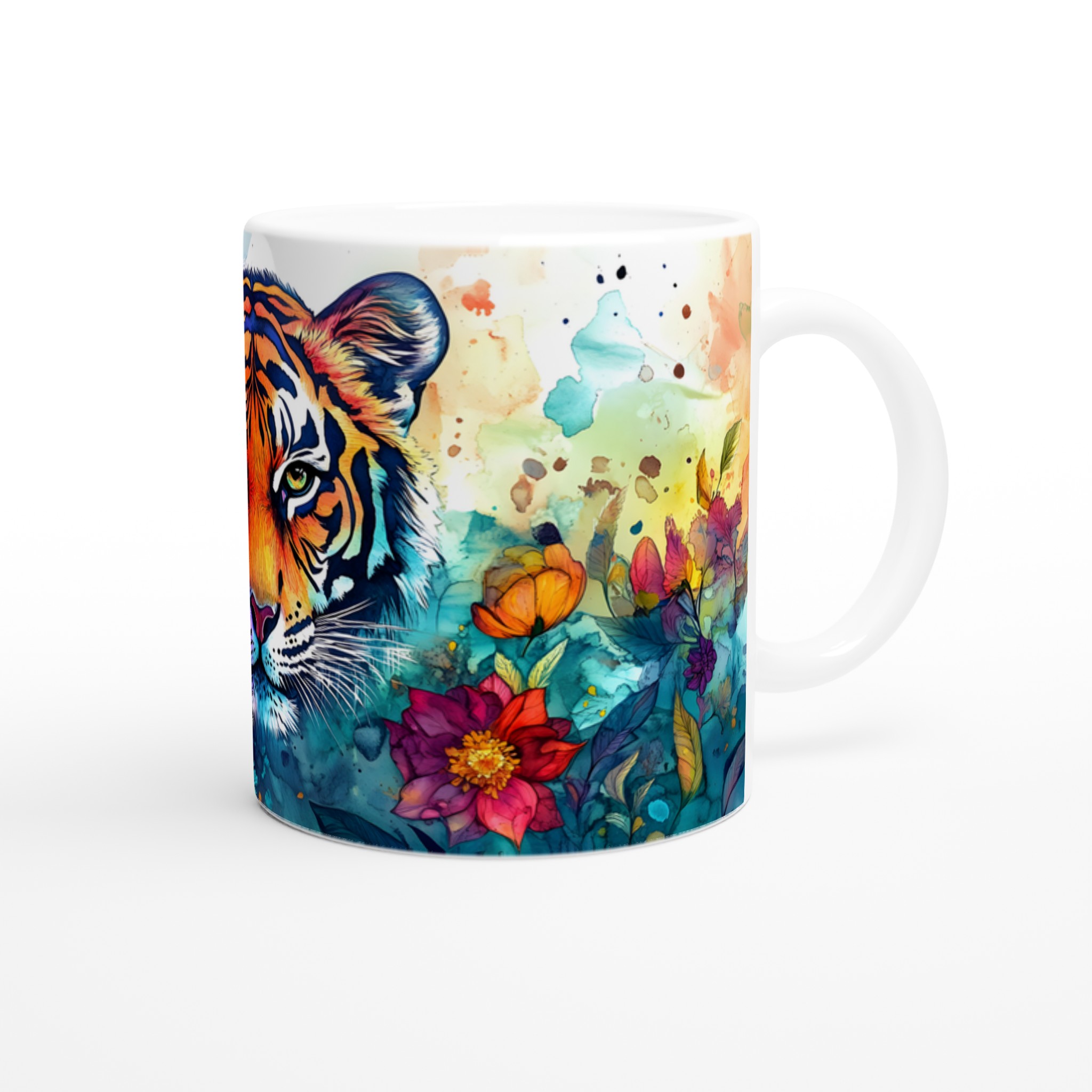 Abstrakt Akvarell Tiger Mugg – Vibrerande Konst på 11oz Keramik, Välj Din Favoritfärg! 9 34b0001c-01d2-48a8-baa5-fcb2a56363a1