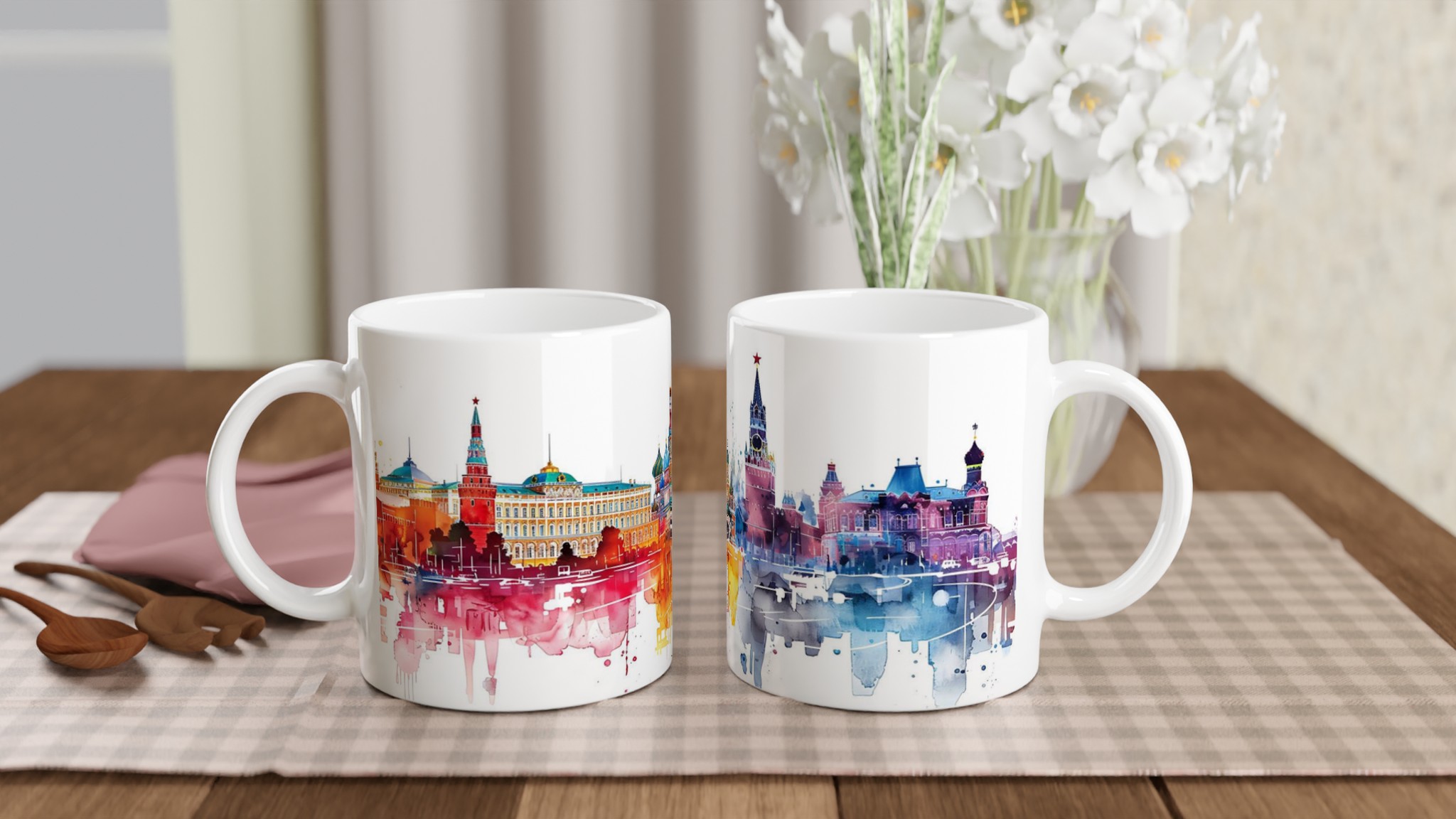 Abstrakt Moskva Vattenfärg Mugg - Livfull Stadsbild i Regnbågens Färger 10 34db2421-2aab-4b17-bda8-4c2d017f08fd