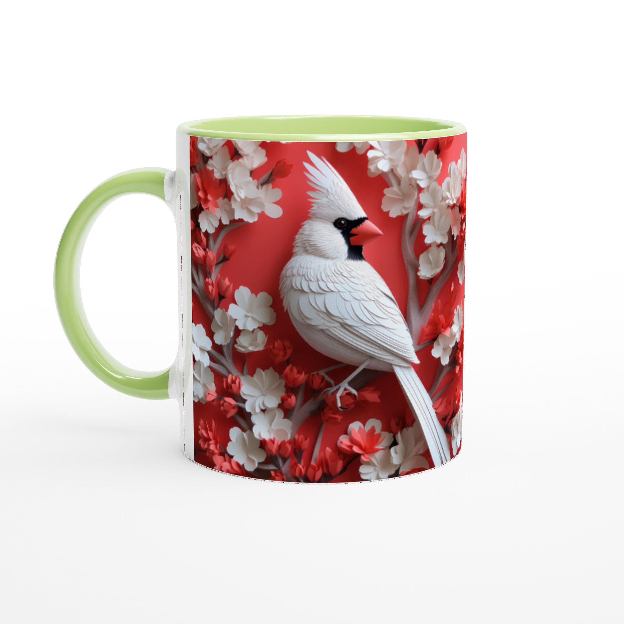 Vit 11oz keramisk mugg med elegant fågel- och blomstermotiv – välj bland sju levande färger 7 34e01e3a-95d5-451c-9fb5-498ac2ac6480