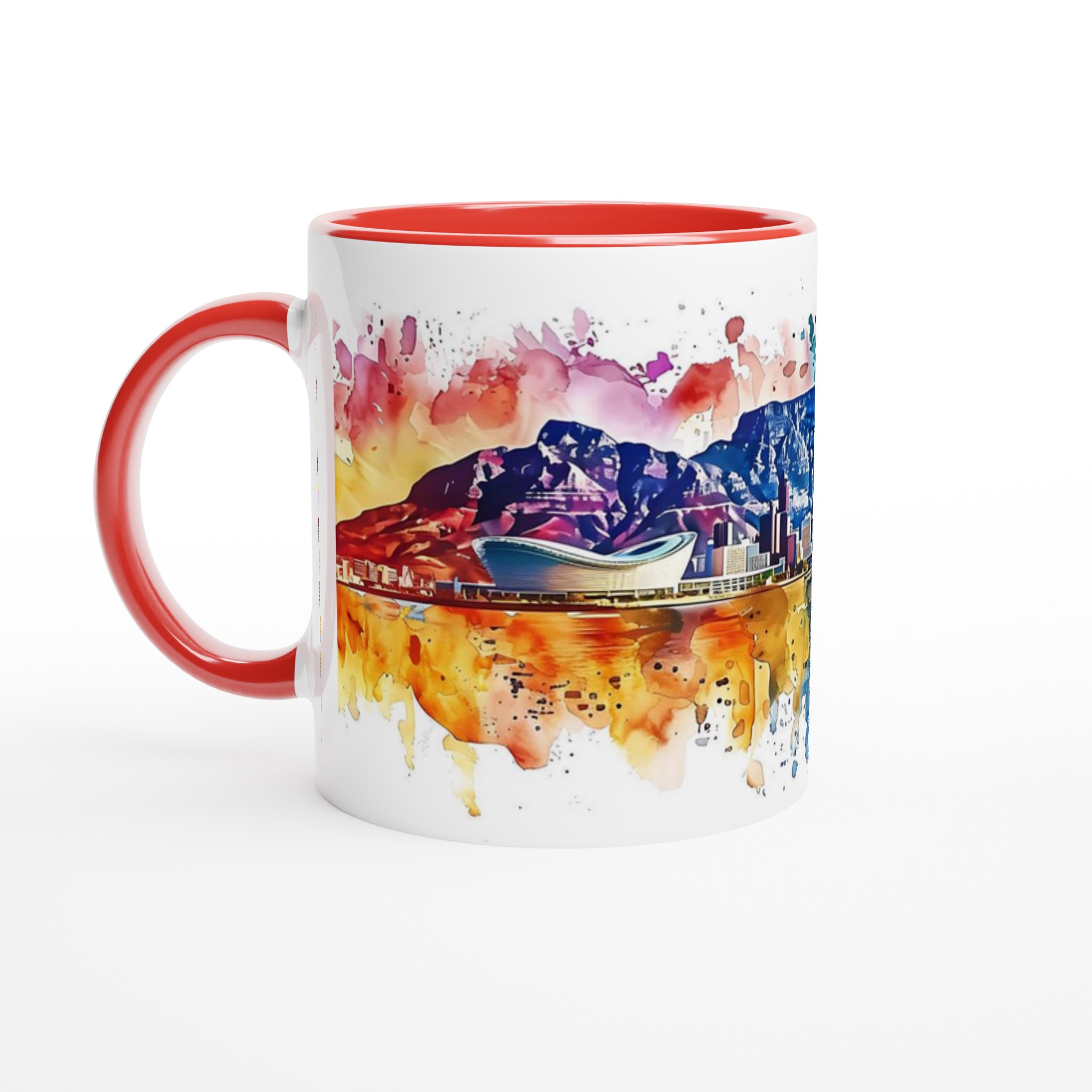 Abstrakt Stadsbild Akvarell Mugg - Färgsprakande Kaffemugg i Keramik med Stadssiluett & Valfri Färg 5 3529d257-0008-484e-b1a1-b53ec9eeea87