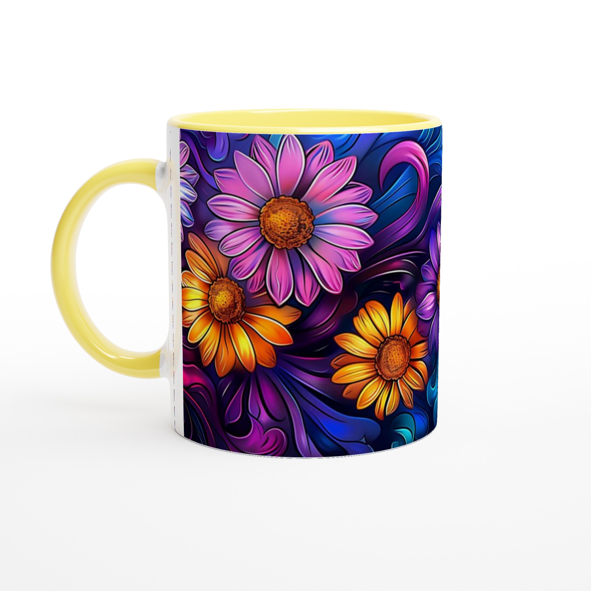 Färgexplosion Blommig Keramikmugg - 11oz Vit Kopp med Vibrerande Blommönster & Flytande Detaljer 3 356dec02-d6c2-4ecc-8174-d6a5448314be