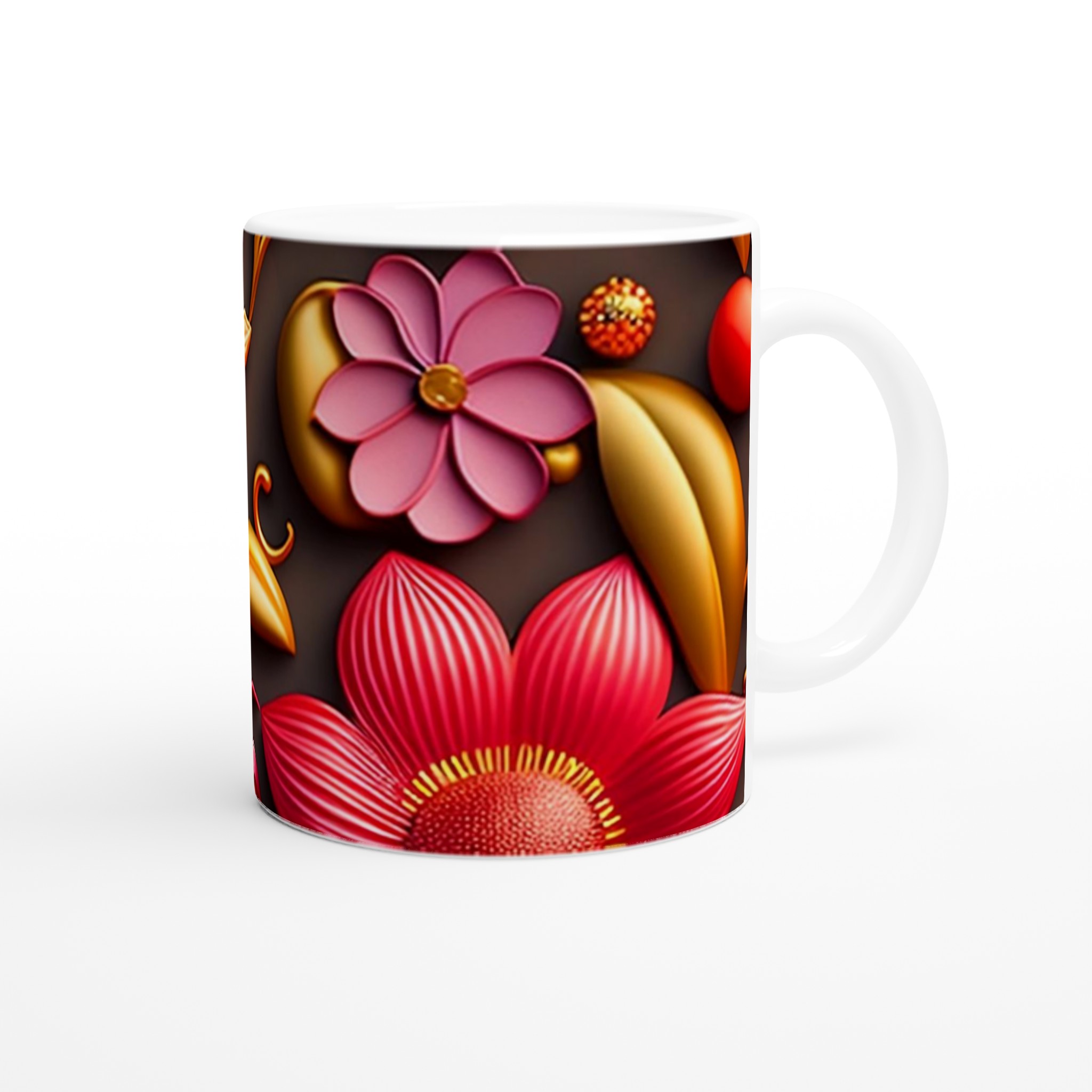 Vit 11oz keramisk mugg med färgstarkt blommönster i livfulla nyanser 9 35c65b99-ef6a-4e28-b9d0-ff7fcefc8e07