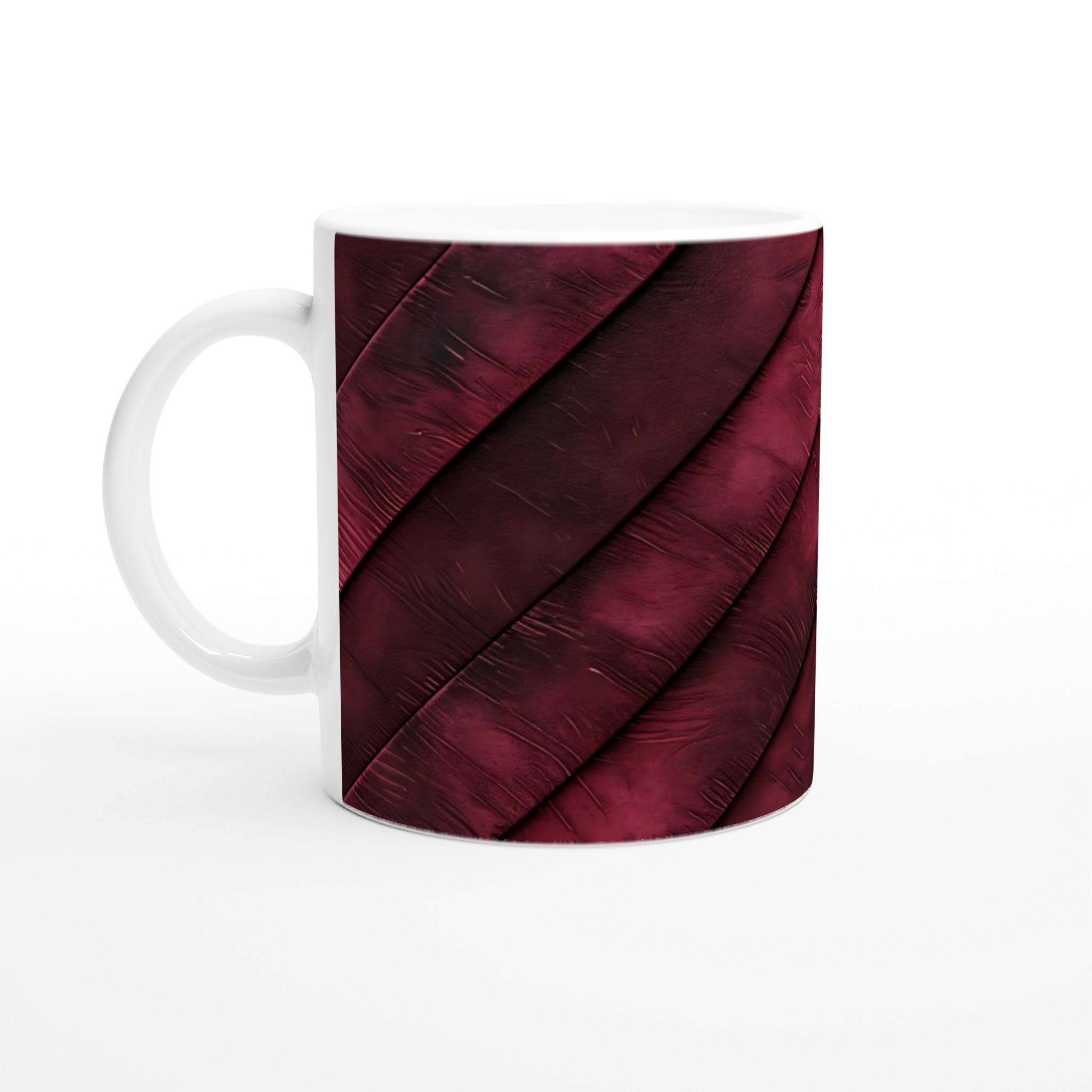 Vit 11oz keramisk mugg med elegant mörkröd läderstruktur – välj din favoritfärg 1 35ccef6a-e016-4789-ac89-0d70d7de0116