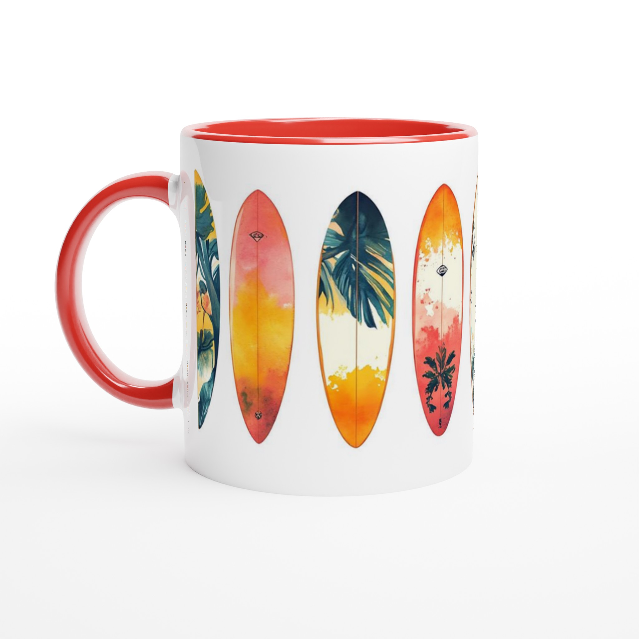 Summer Vibes Surfboard Mugg – 11oz Keramisk Mugg med Tropiska Akvarellmotiv i Sju Levande Färger 5 35f80518-0b69-4cec-a40c-14d636f3a439