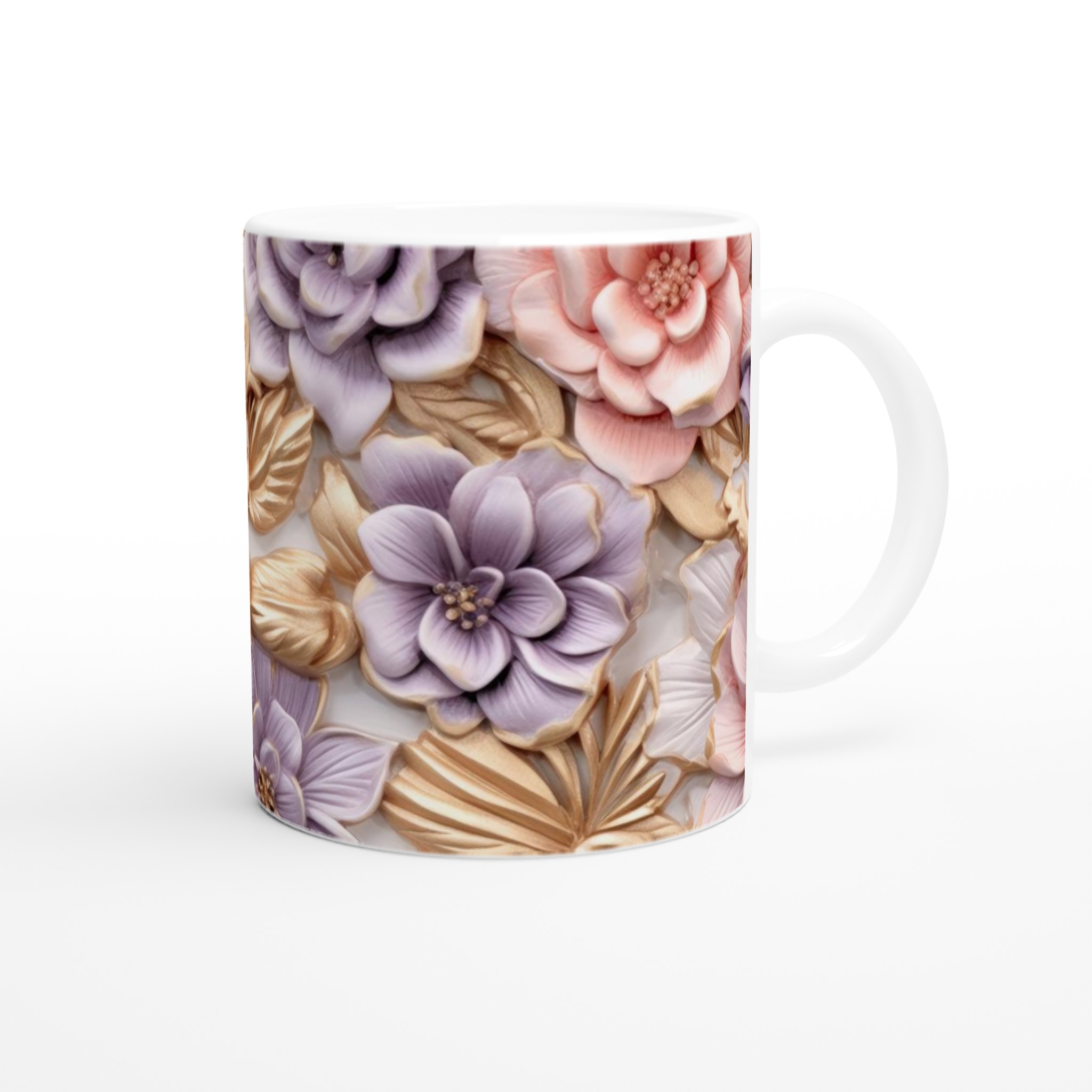 Vit 11oz keramisk mugg med elegant blomsterdesign i flera färger 9 360480f9-db74-443e-87a0-2877496e91fb
