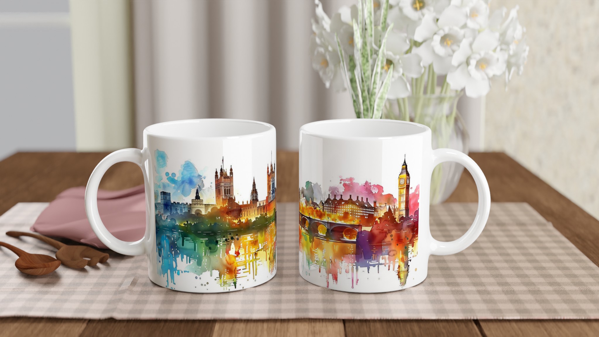 London Watercolor Skyline Mugg – Konstnärlig Siluett i Glada Färger, 11 oz 10 3643b6c5-a14b-4f0f-89aa-4254b8d083f6
