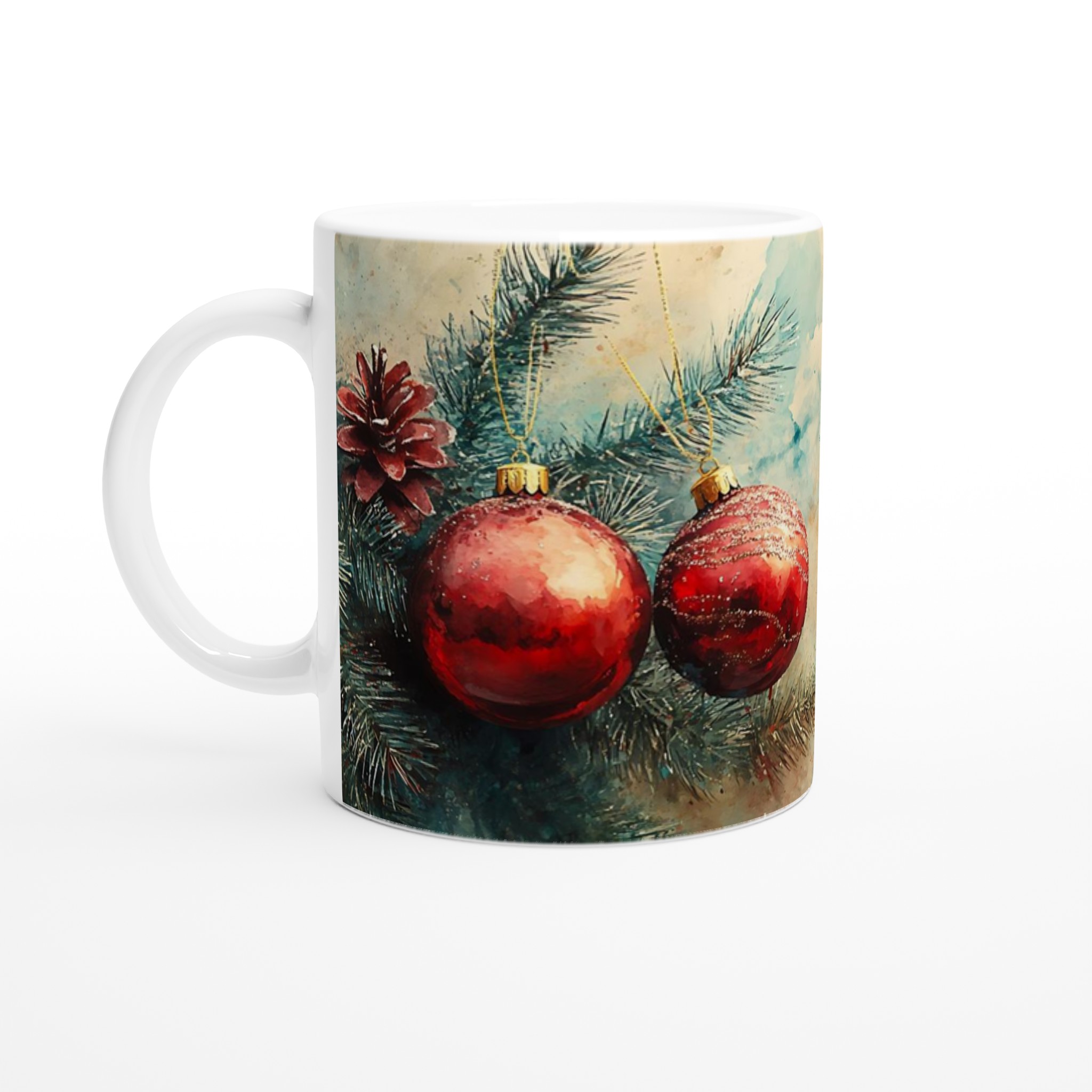 Festlig Vattenfärg Julmugg – 11 oz Keramisk Kaffemugg med Akvarellinspirerad Design 1 36536adf-6b8d-4d01-9231-15cdb81bf382