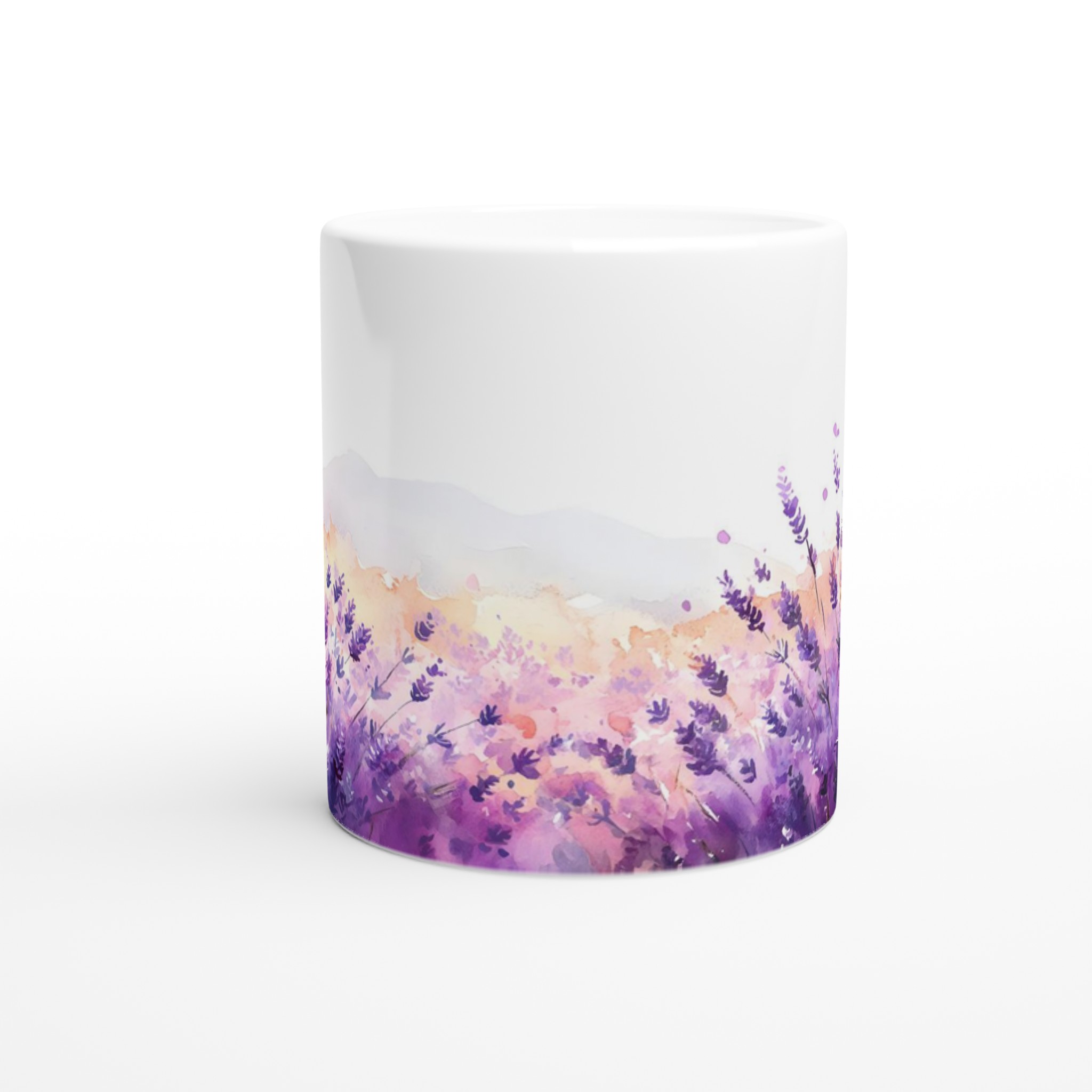 Lavendelfält Akvarellmugg – 11 oz Keramisk Mugg i Valfri Färgpalett 8 365733e9-a04c-4ab7-b395-f457dbff99c9