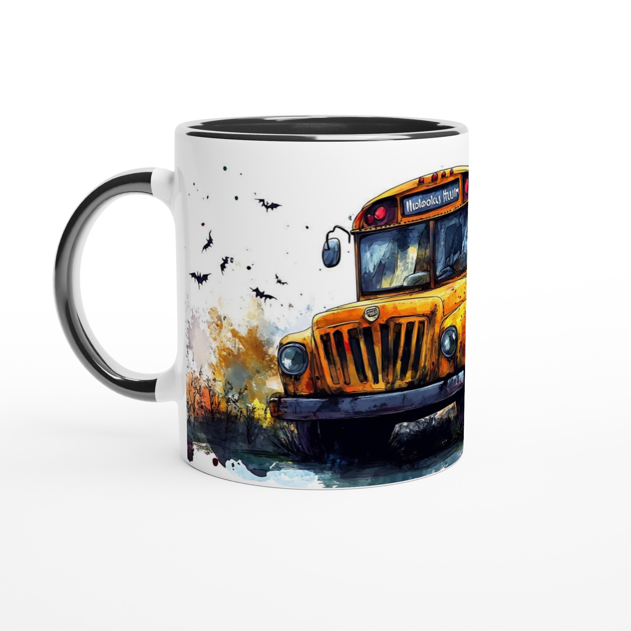 Mystisk Skolbuss Halloween Mugg – Skelett på Spökfärd i Akvarellstil, 11oz Keramikmugg 4 366b8c7b-17aa-4966-ae0a-a31559b27316